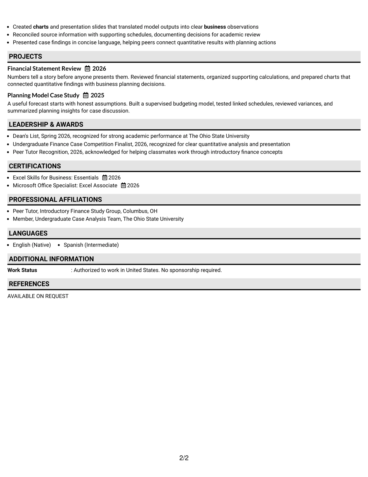 Resume Example Page 2