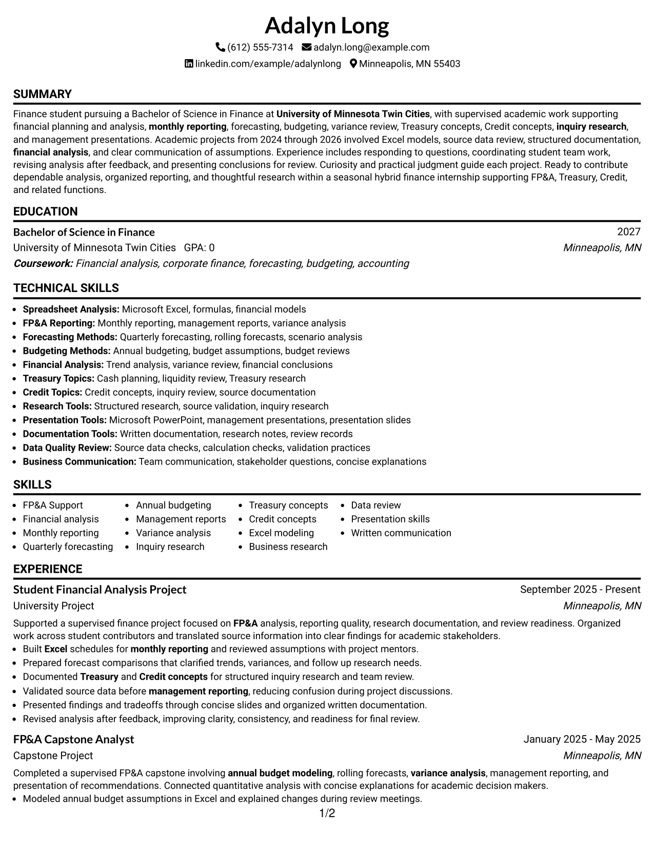 Resume Example Page 1