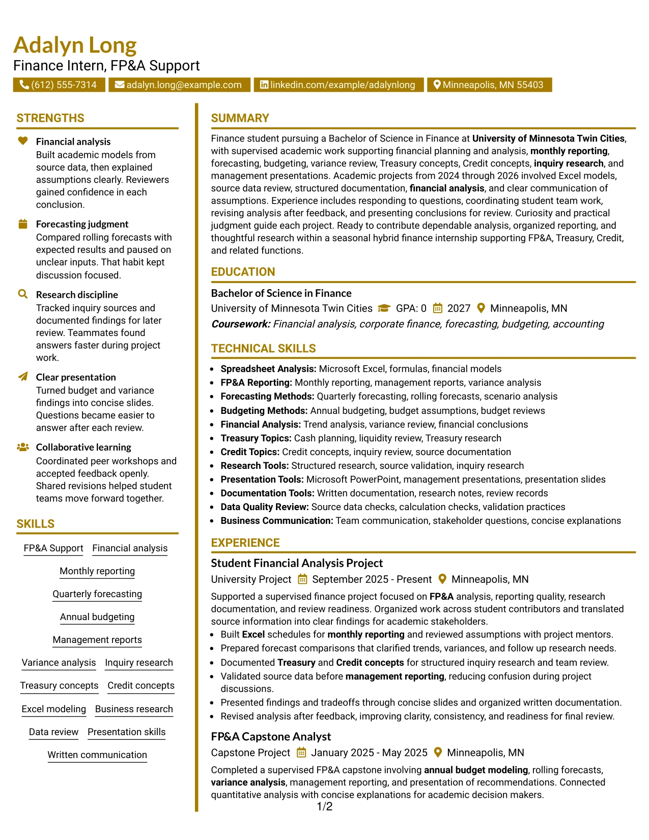 Resume Example Page 1