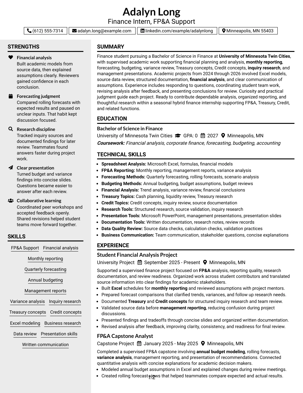 Resume Example Page 1