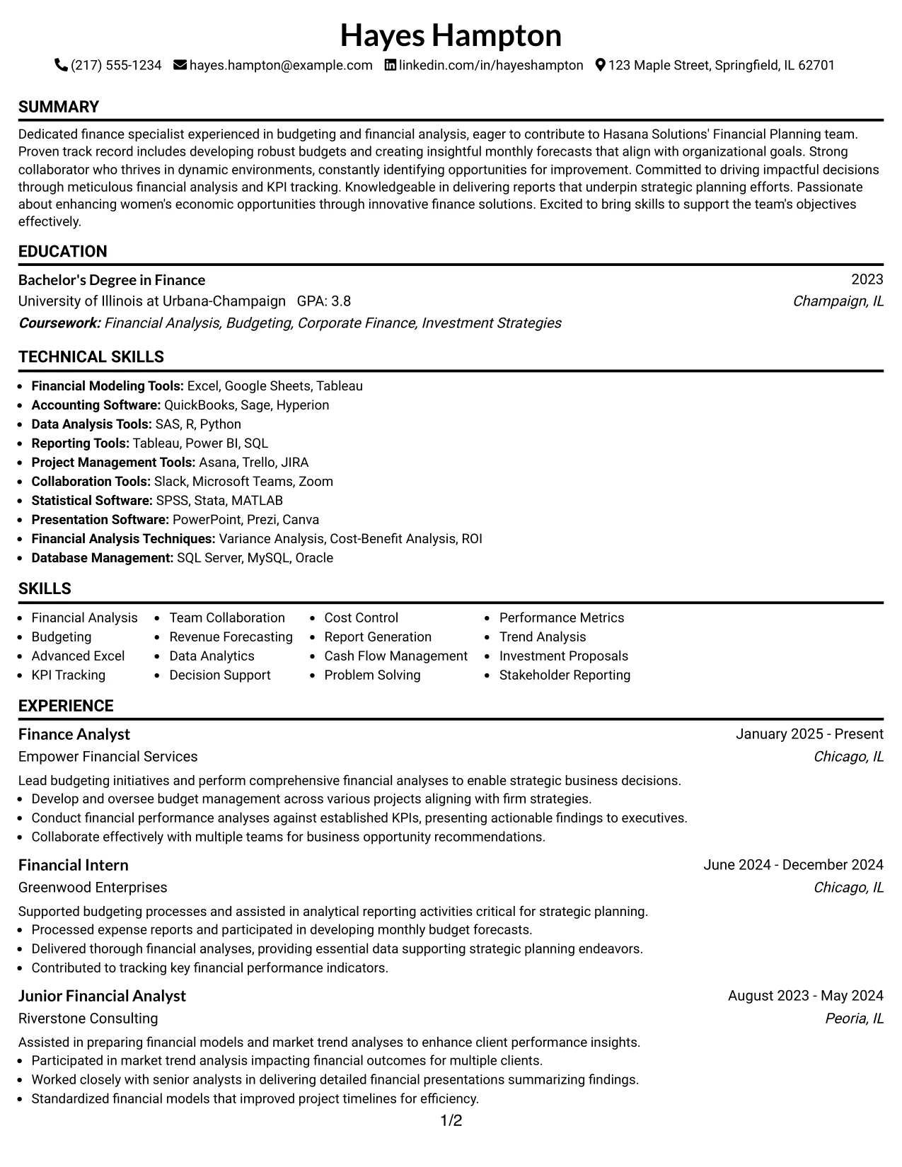 Resume Example Page 1