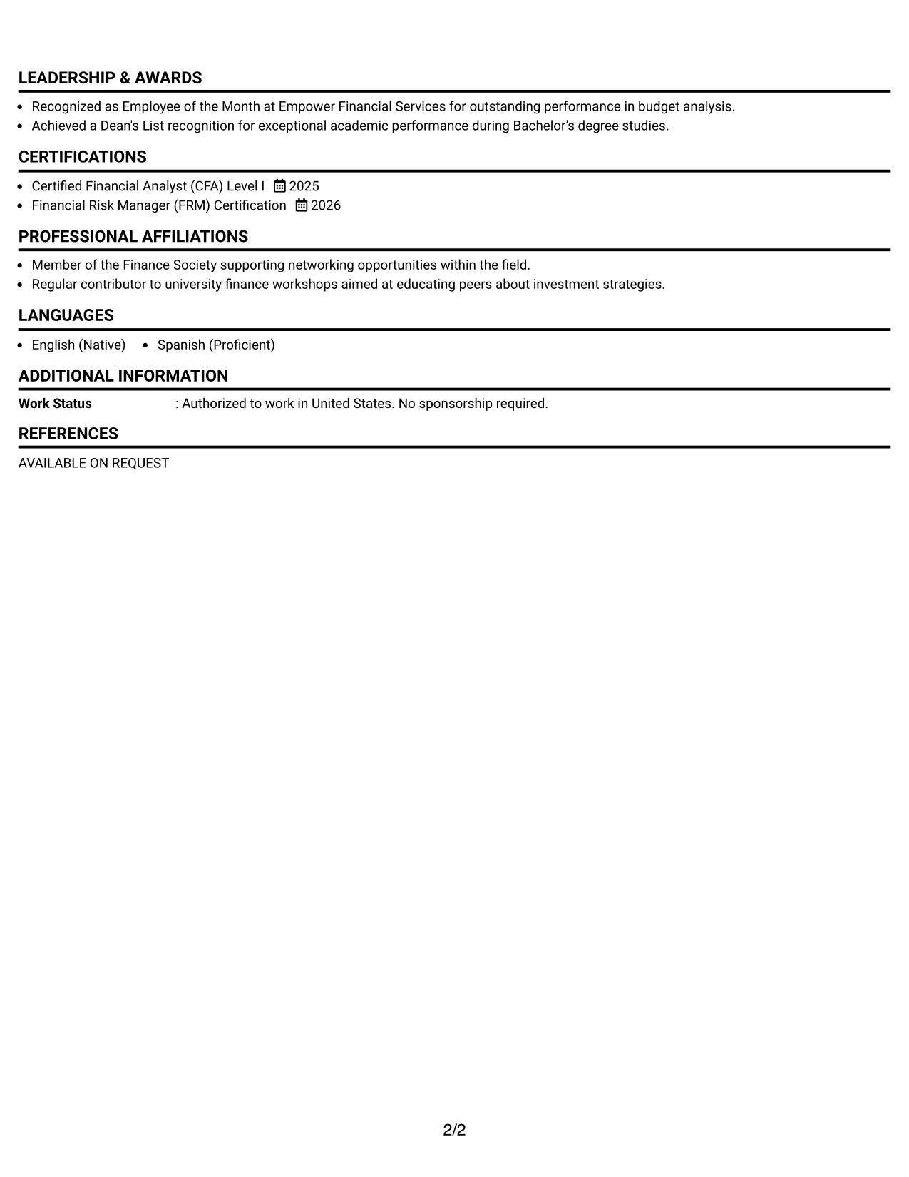 Resume Example Page 2