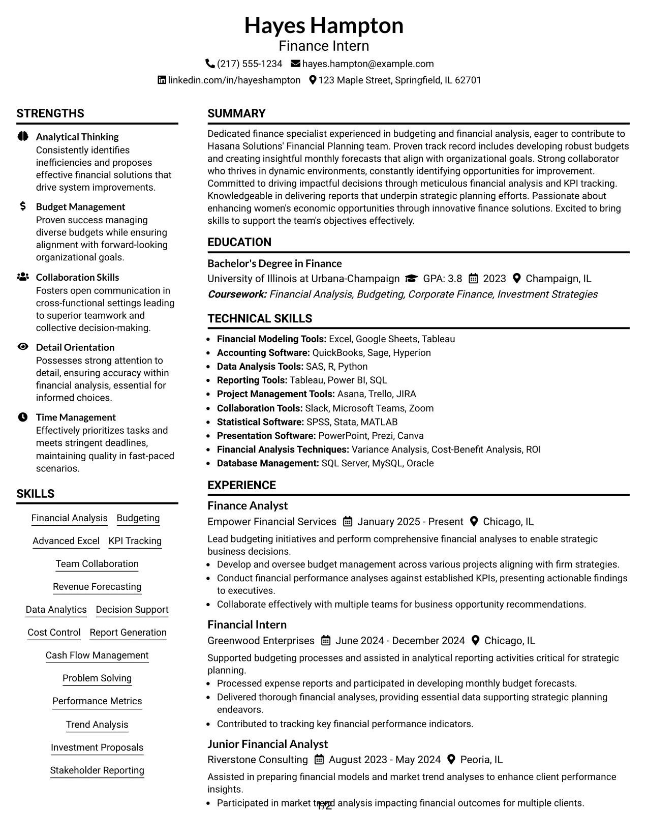 Resume Example Page 1