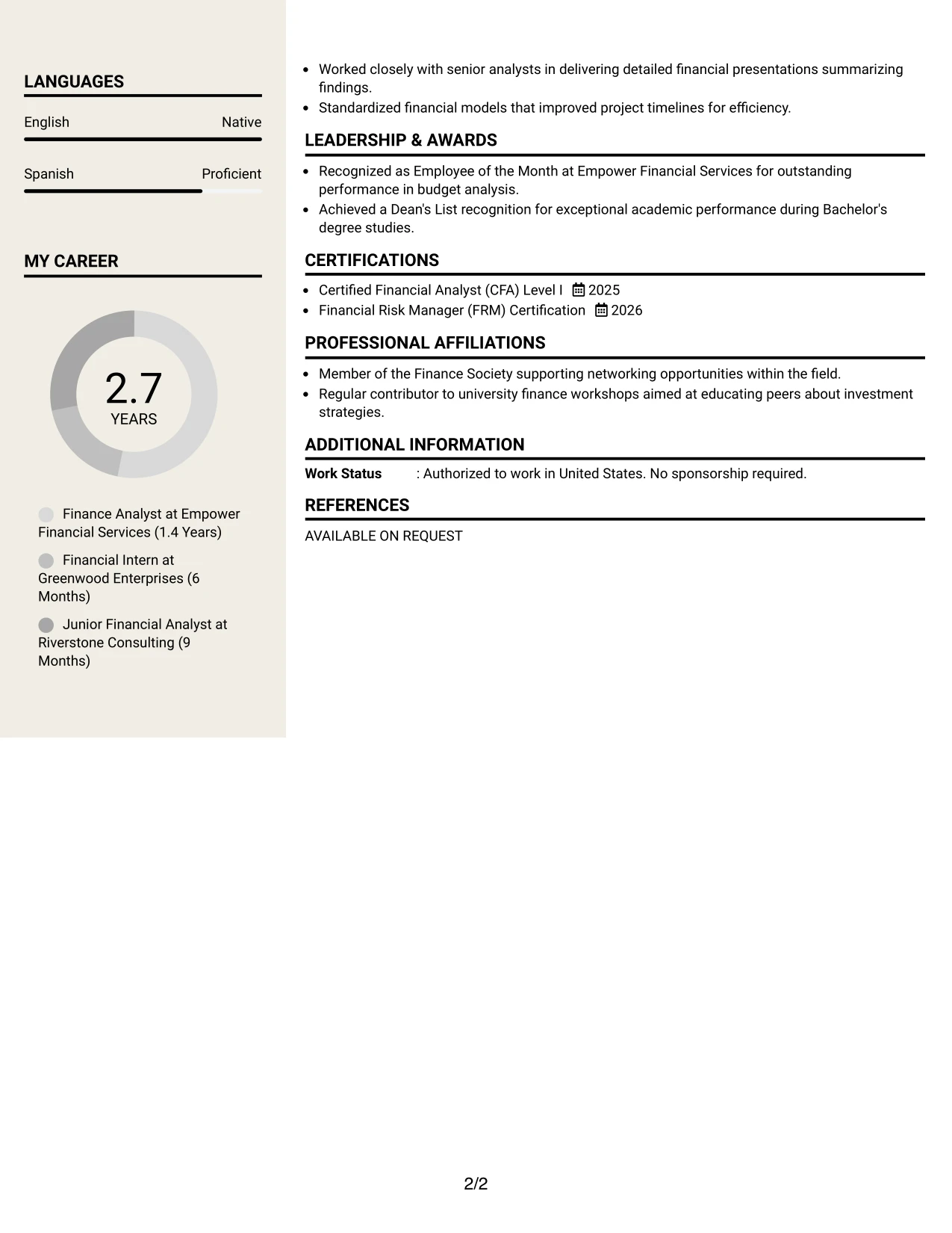 Resume Example Page 2