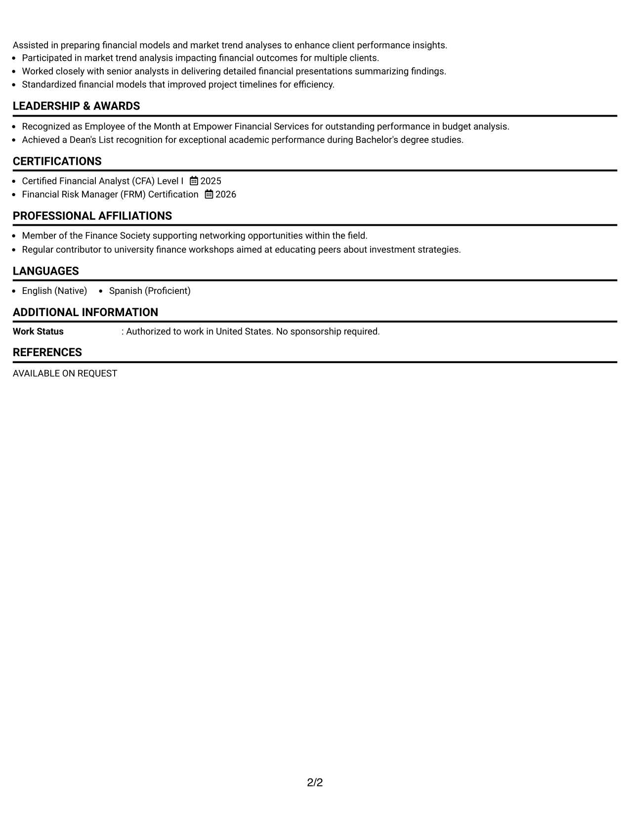 Resume Example Page 2