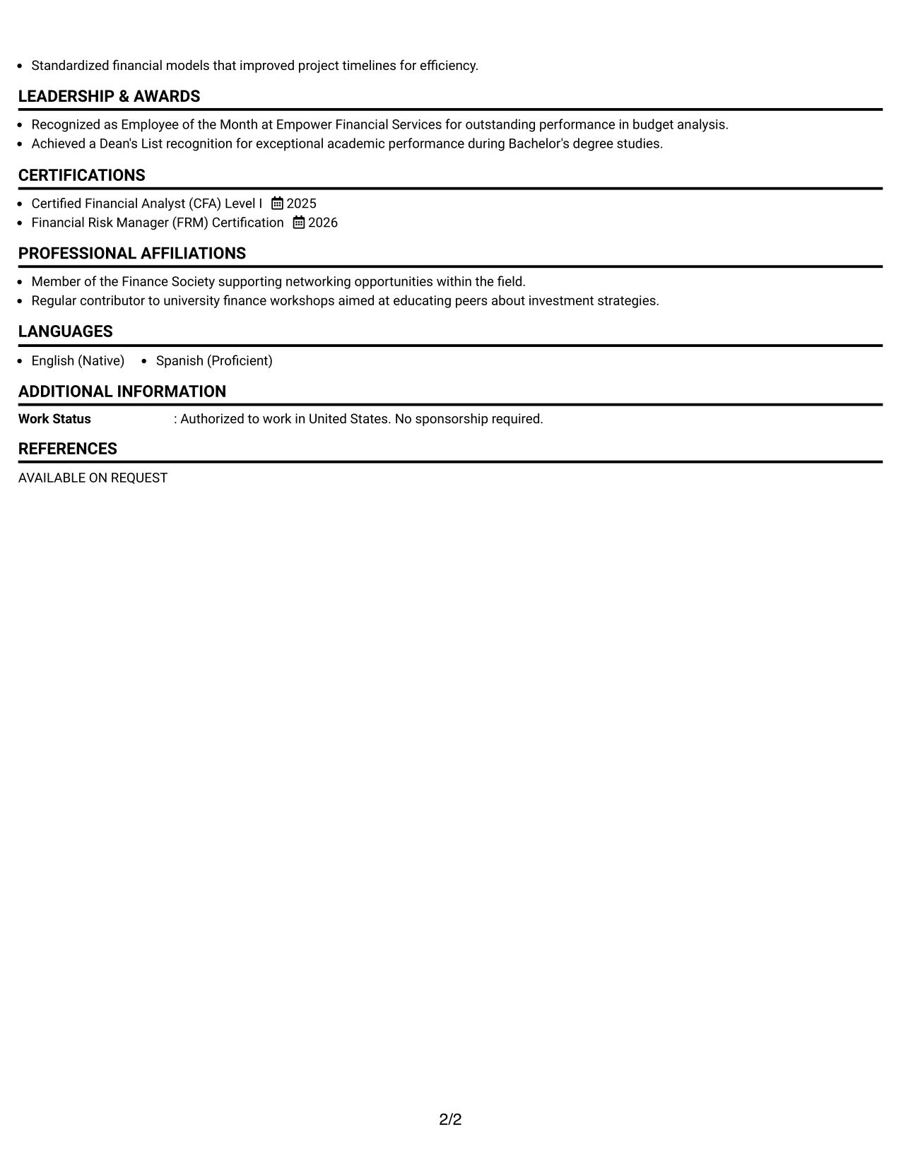 Resume Example Page 2