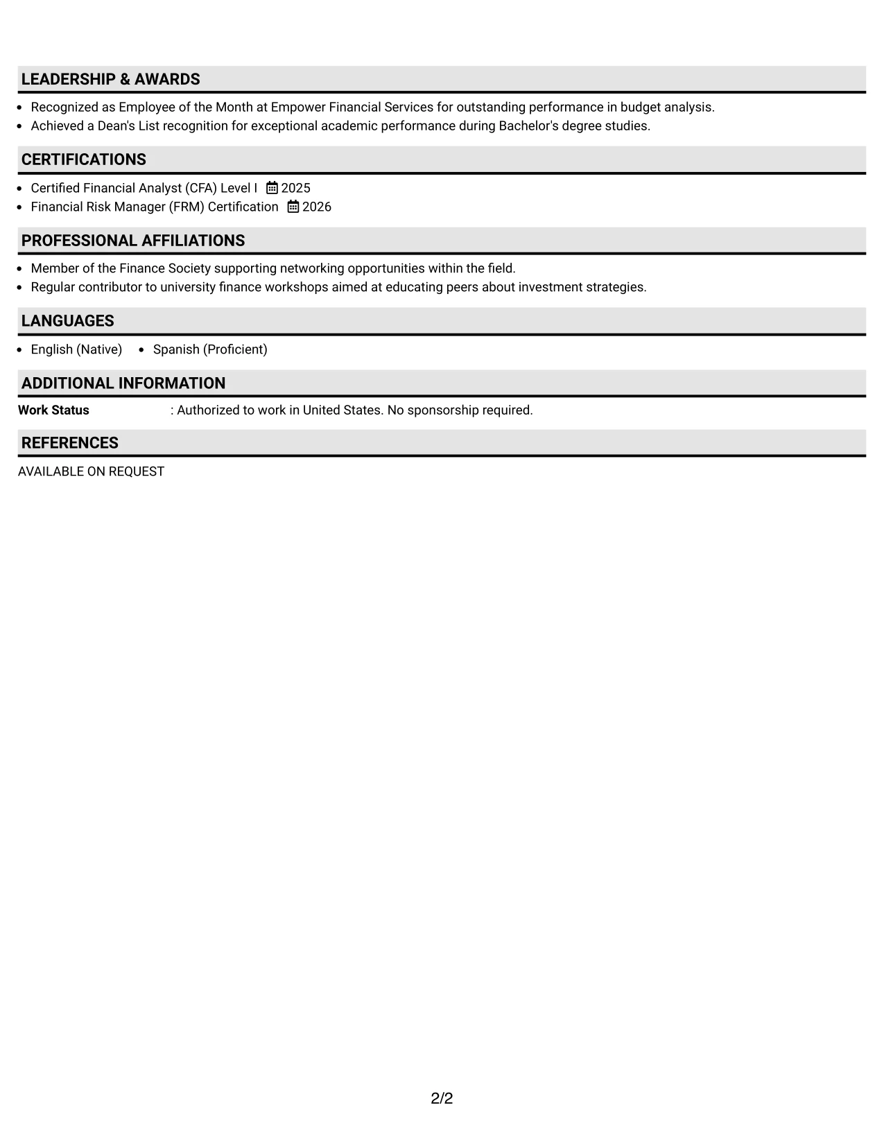Resume Example Page 2