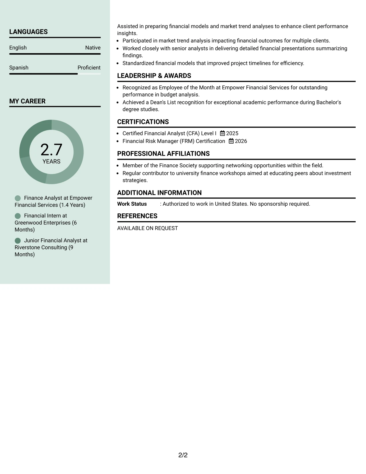 Resume Example Page 2