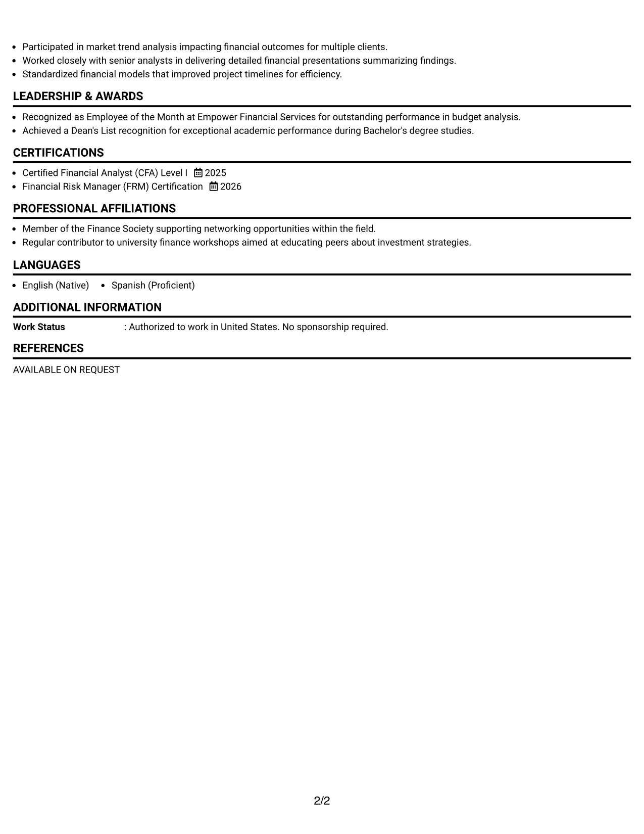 Resume Example Page 2