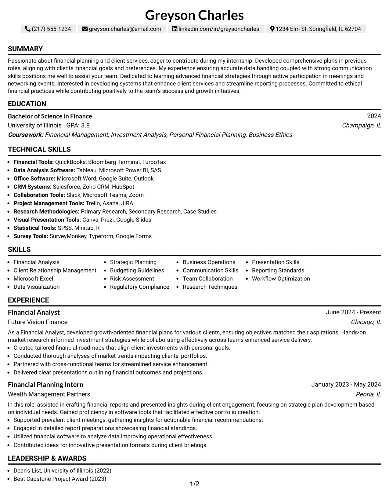 Resume Example Page 1