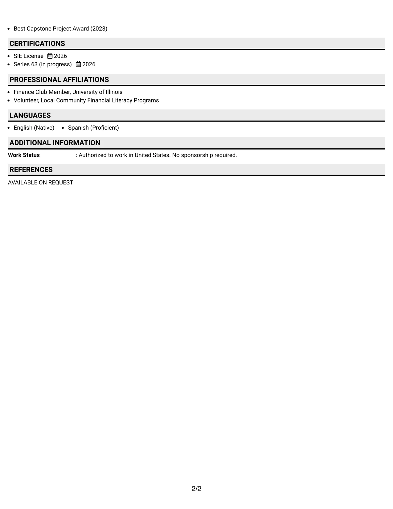 Resume Example Page 2