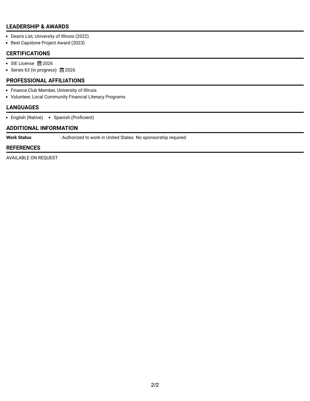Resume Example Page 2