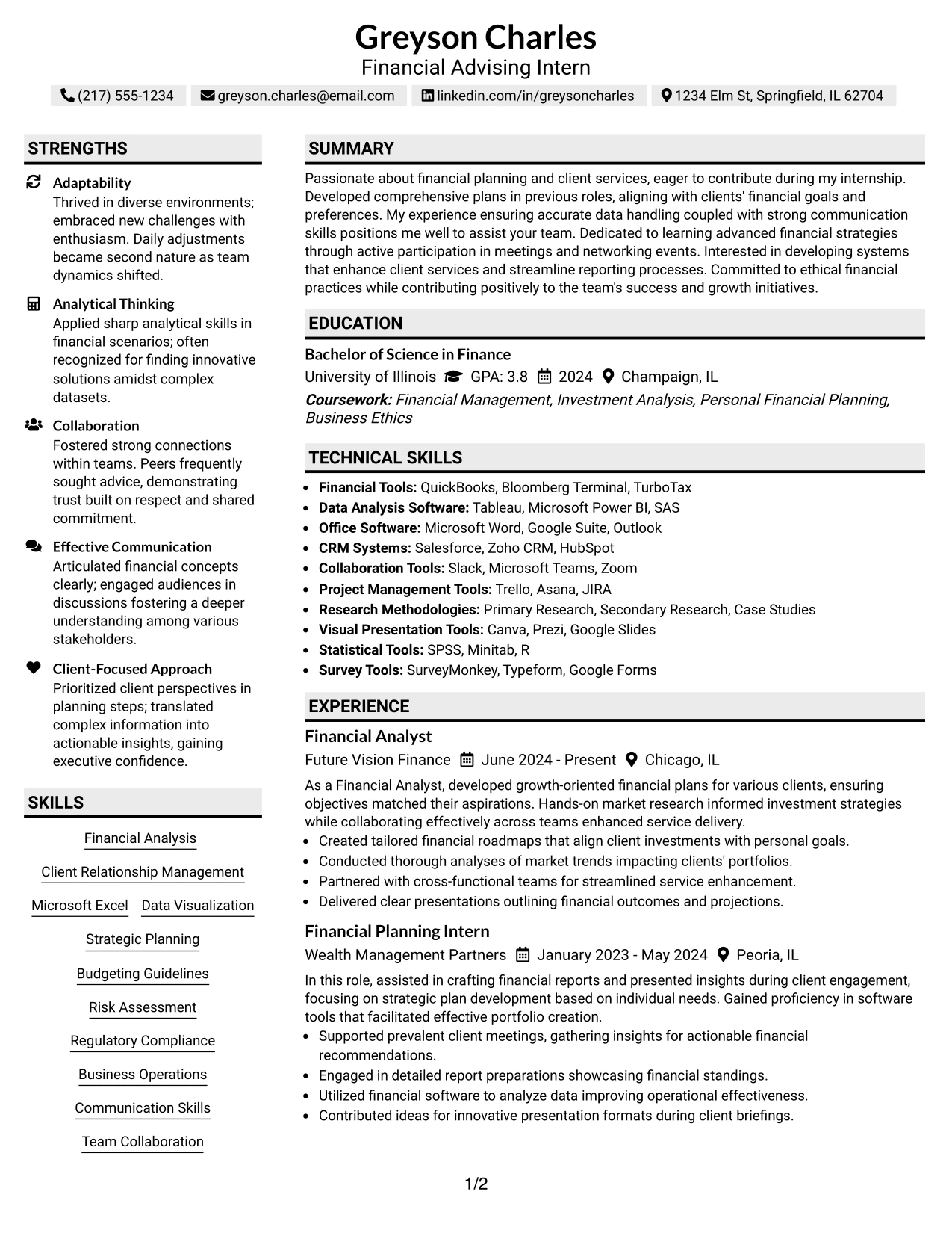 Resume Example Page 1