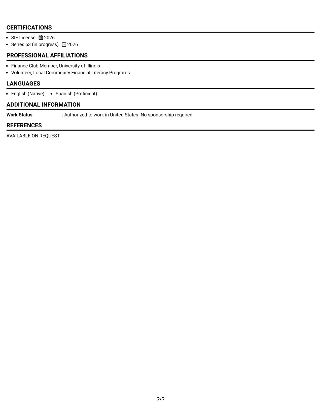 Resume Example Page 2