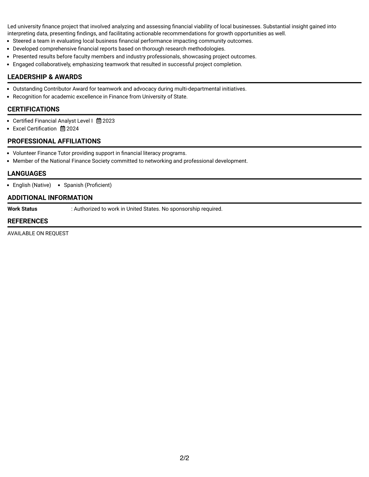 Resume Example Page 2