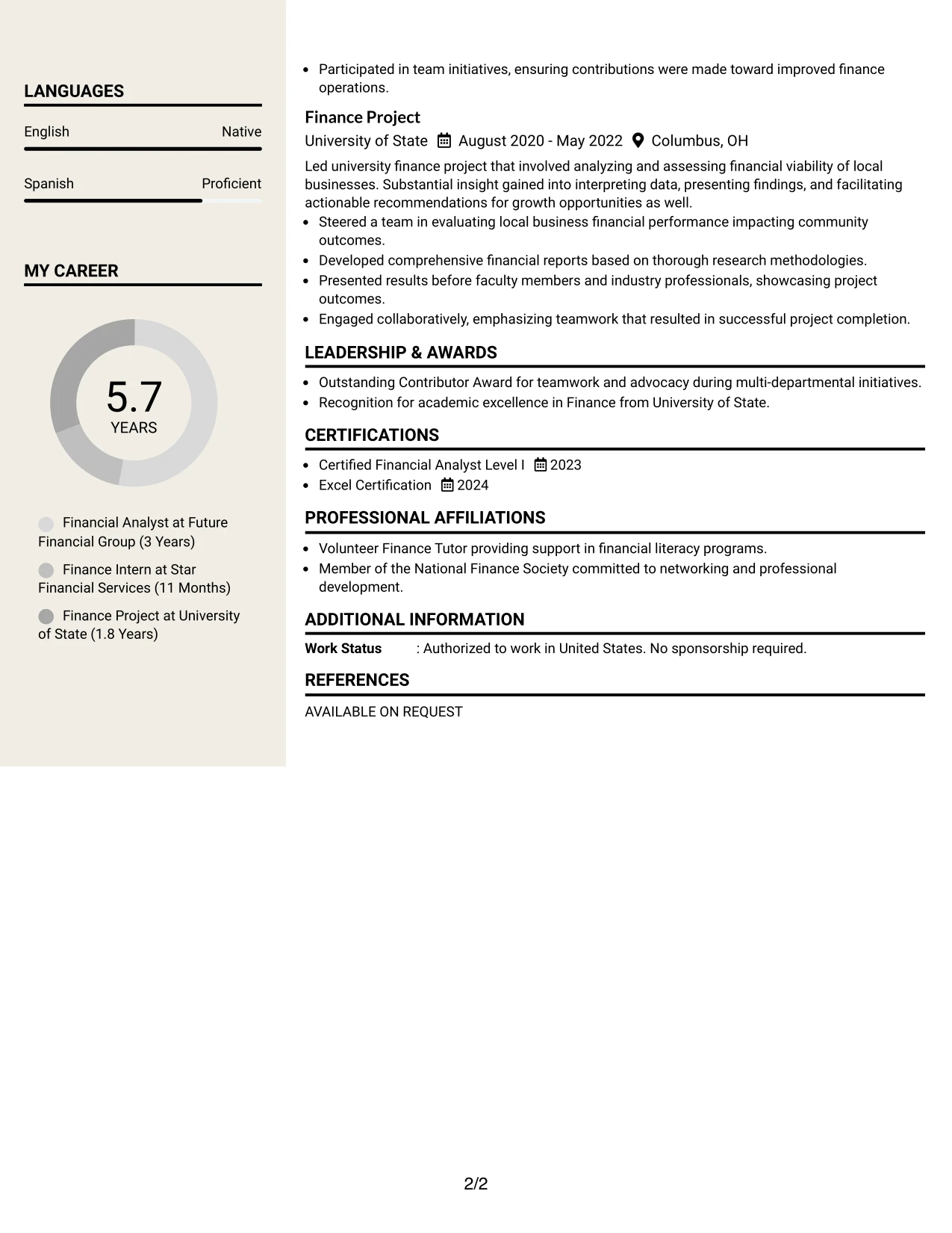 Resume Example Page 2