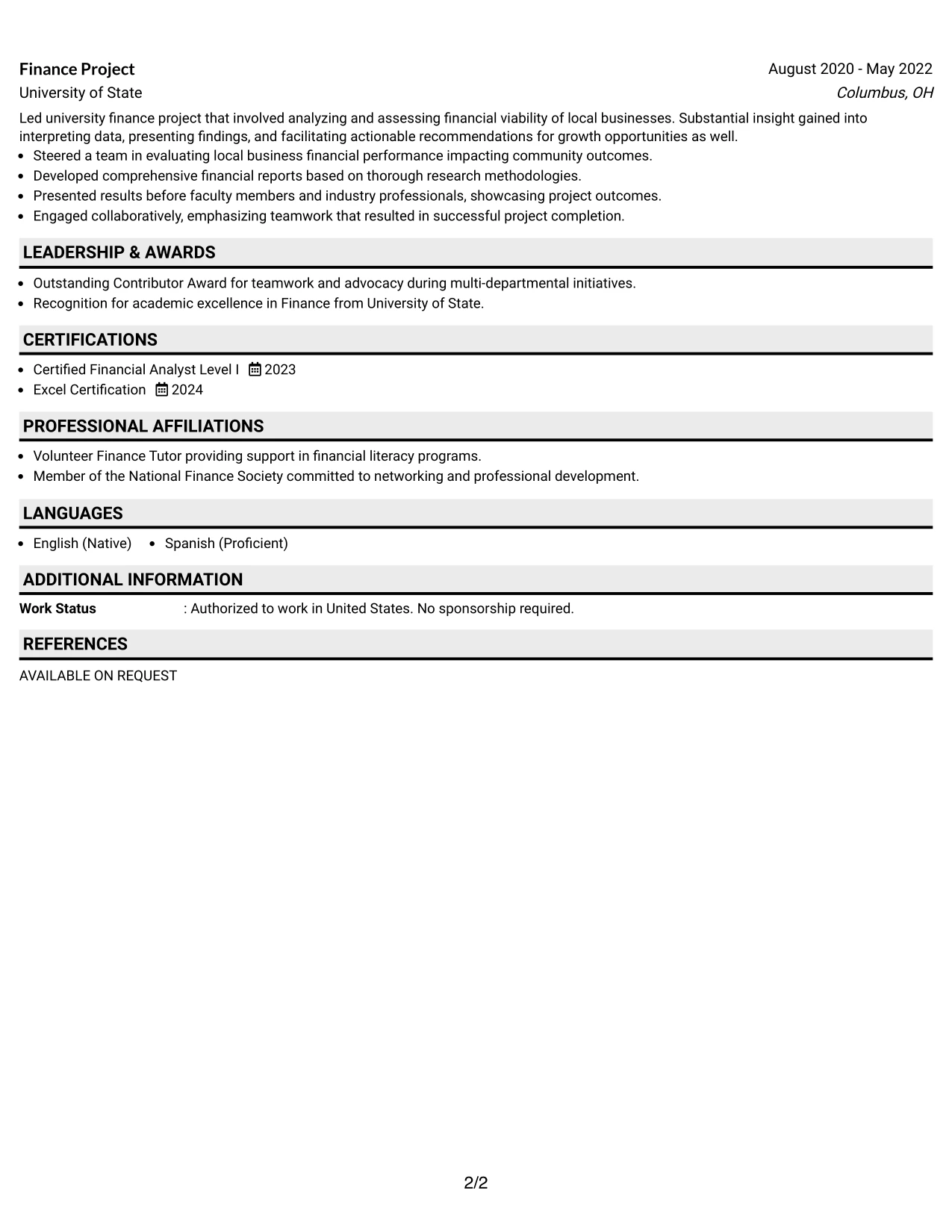 Resume Example Page 2