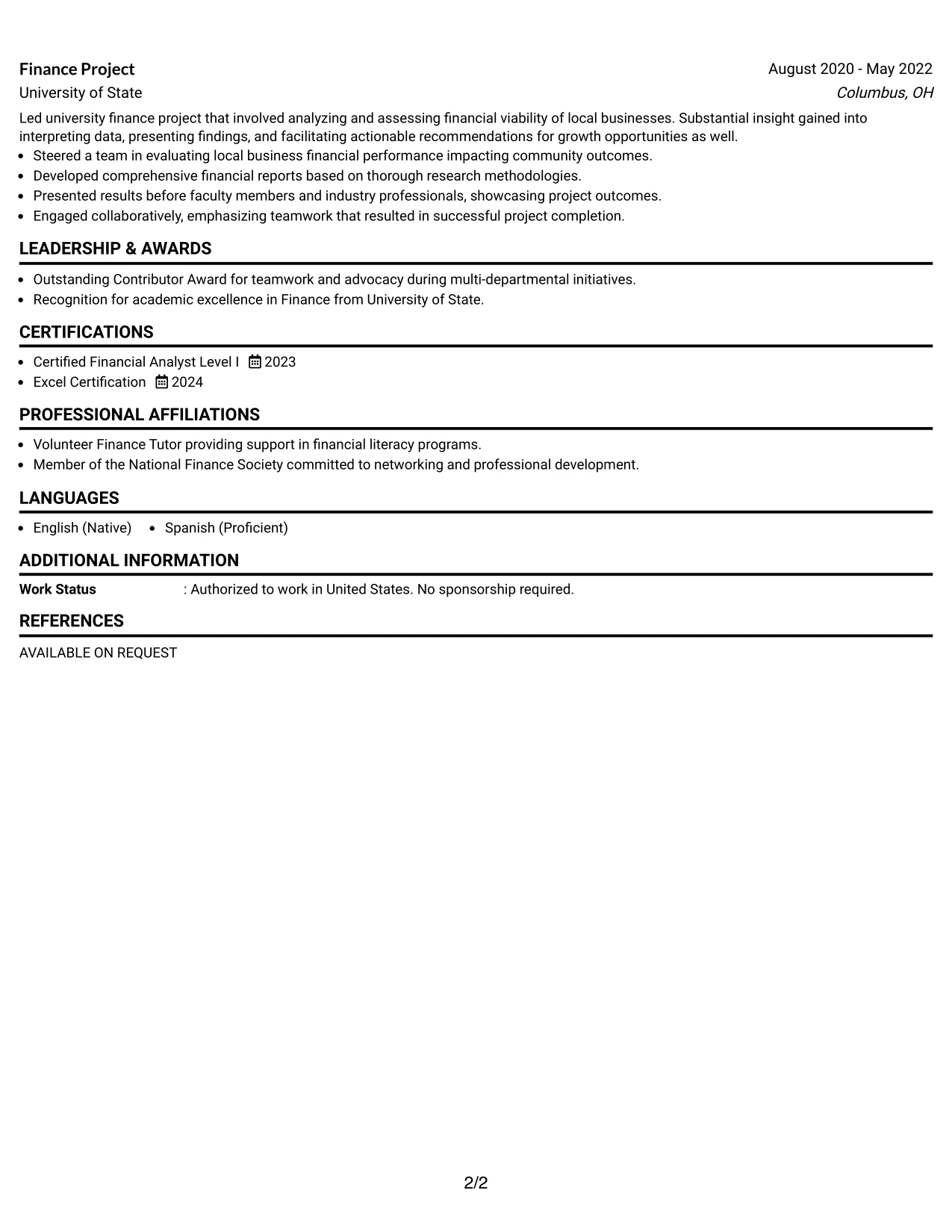 Resume Example Page 2