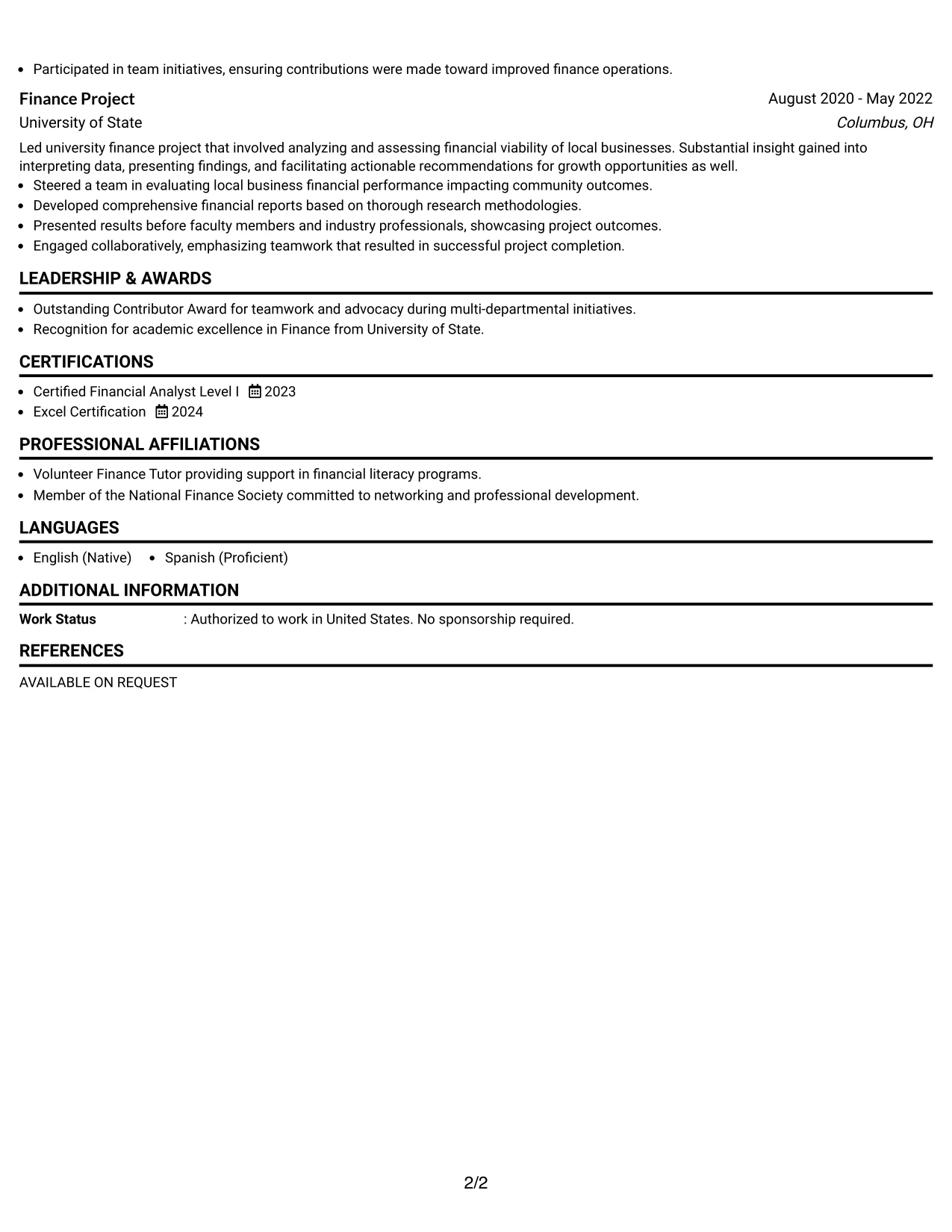 Resume Example Page 2