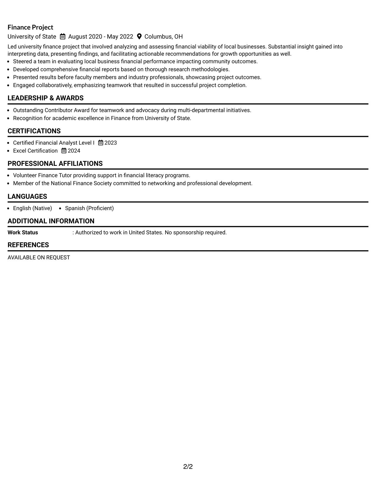 Resume Example Page 2