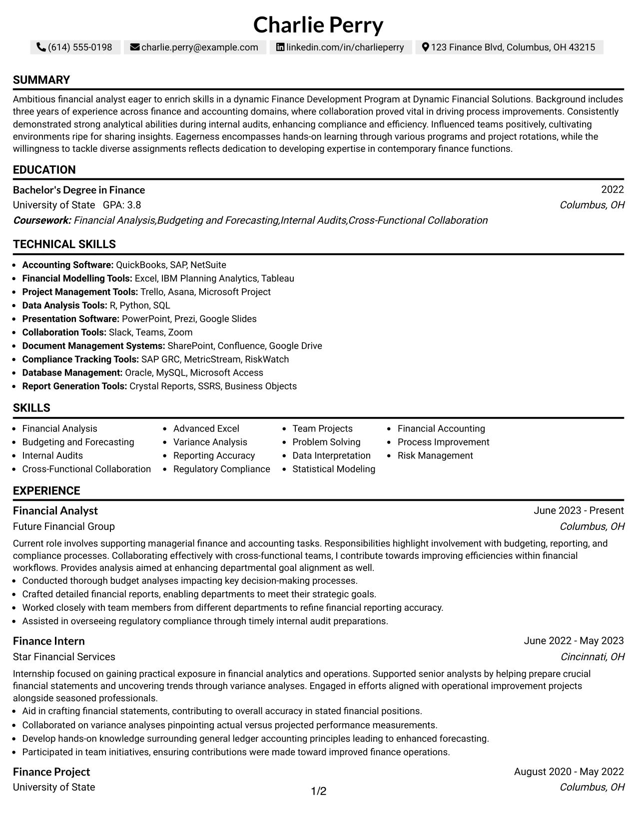 Resume Example Page 1