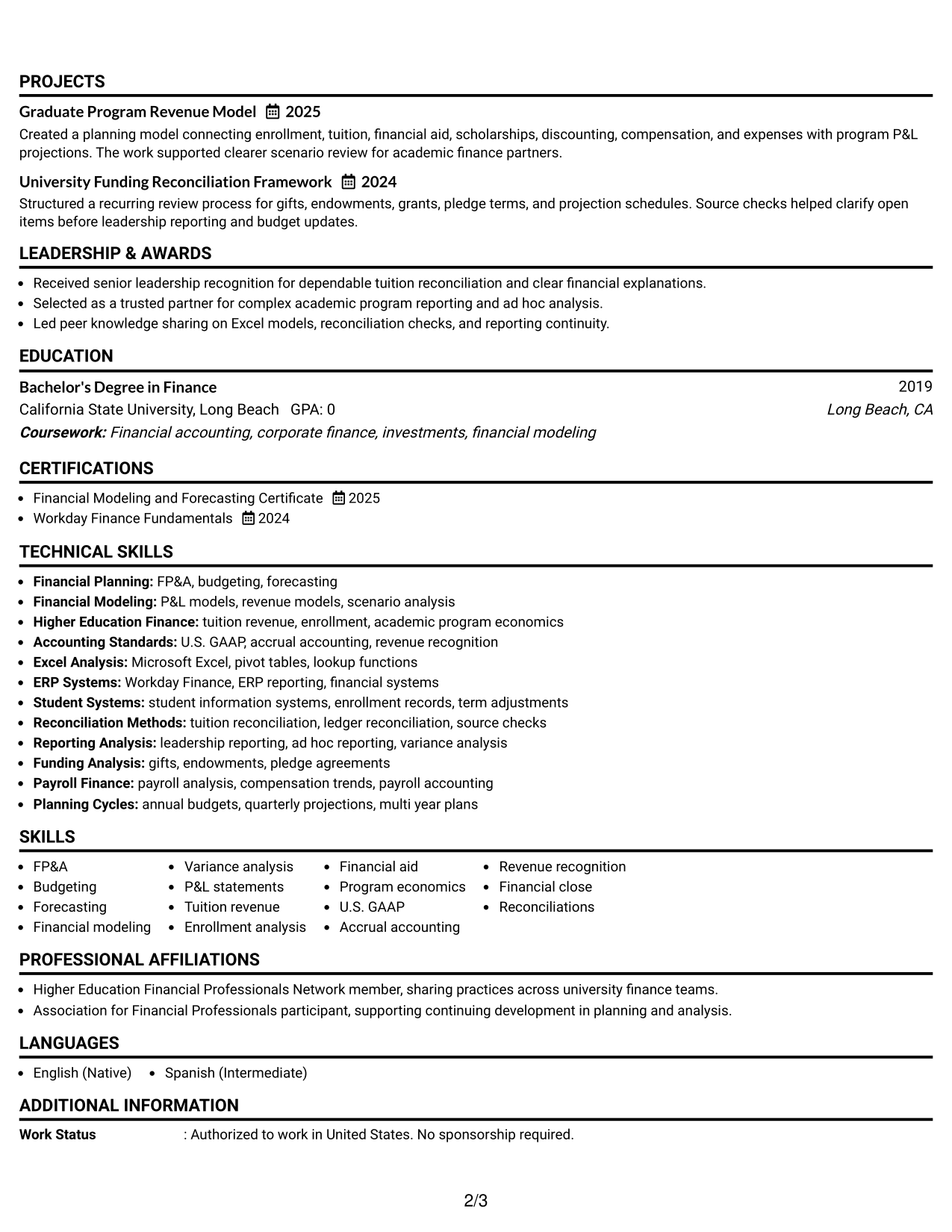 Resume Example Page 2