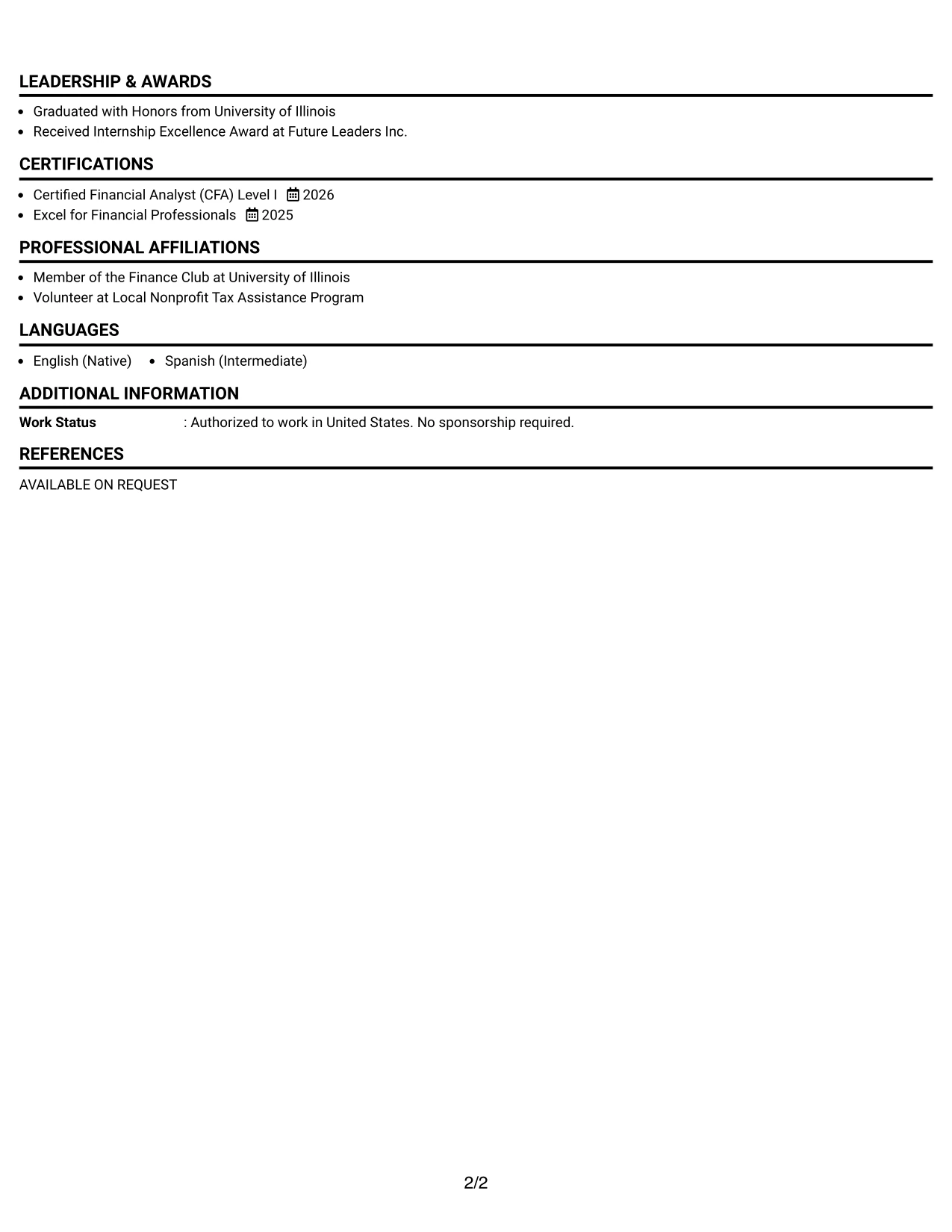 Resume Example Page 2