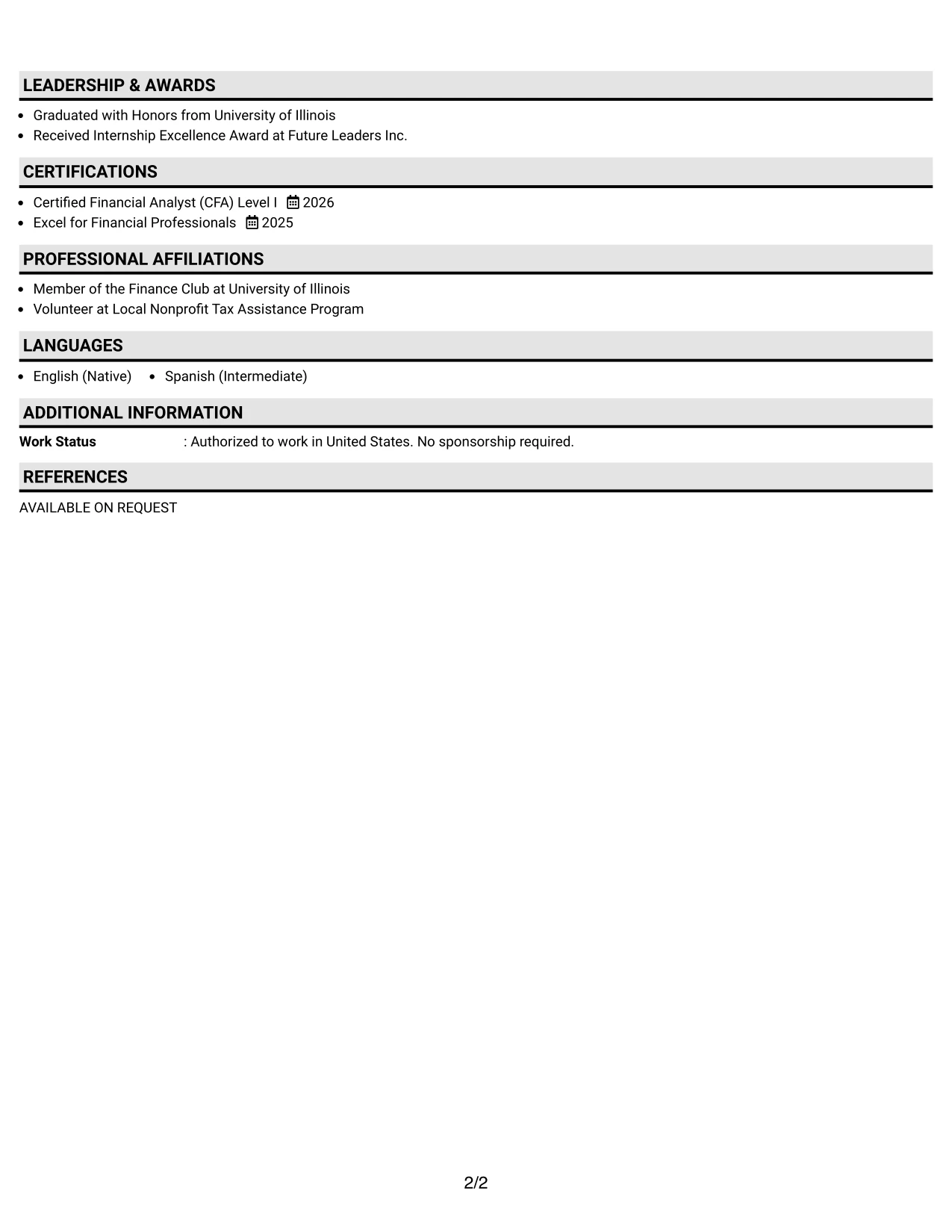 Resume Example Page 2