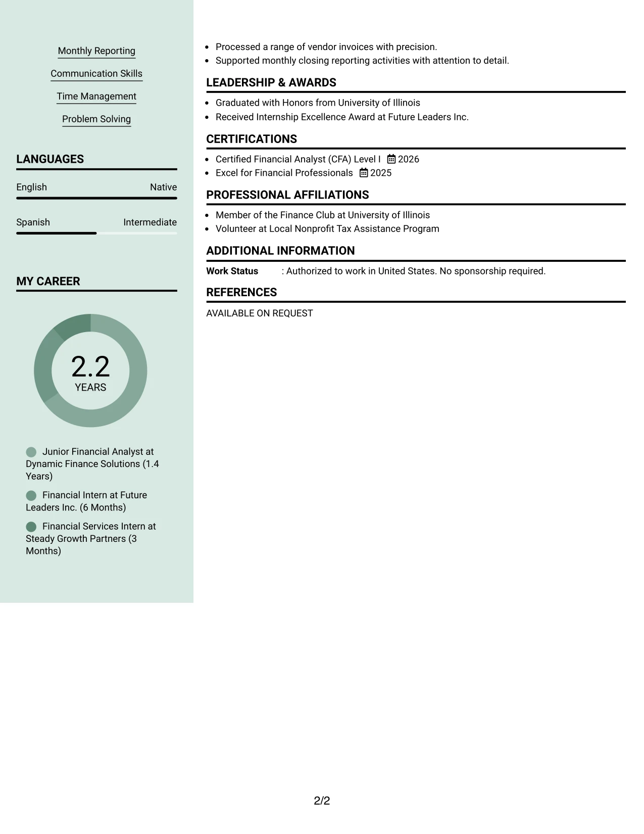 Resume Example Page 2