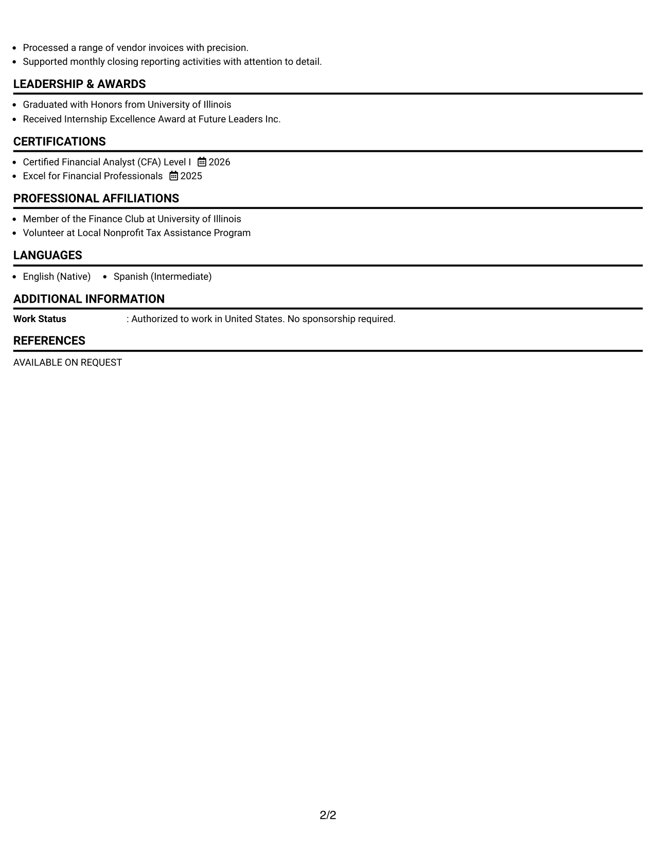 Resume Example Page 2
