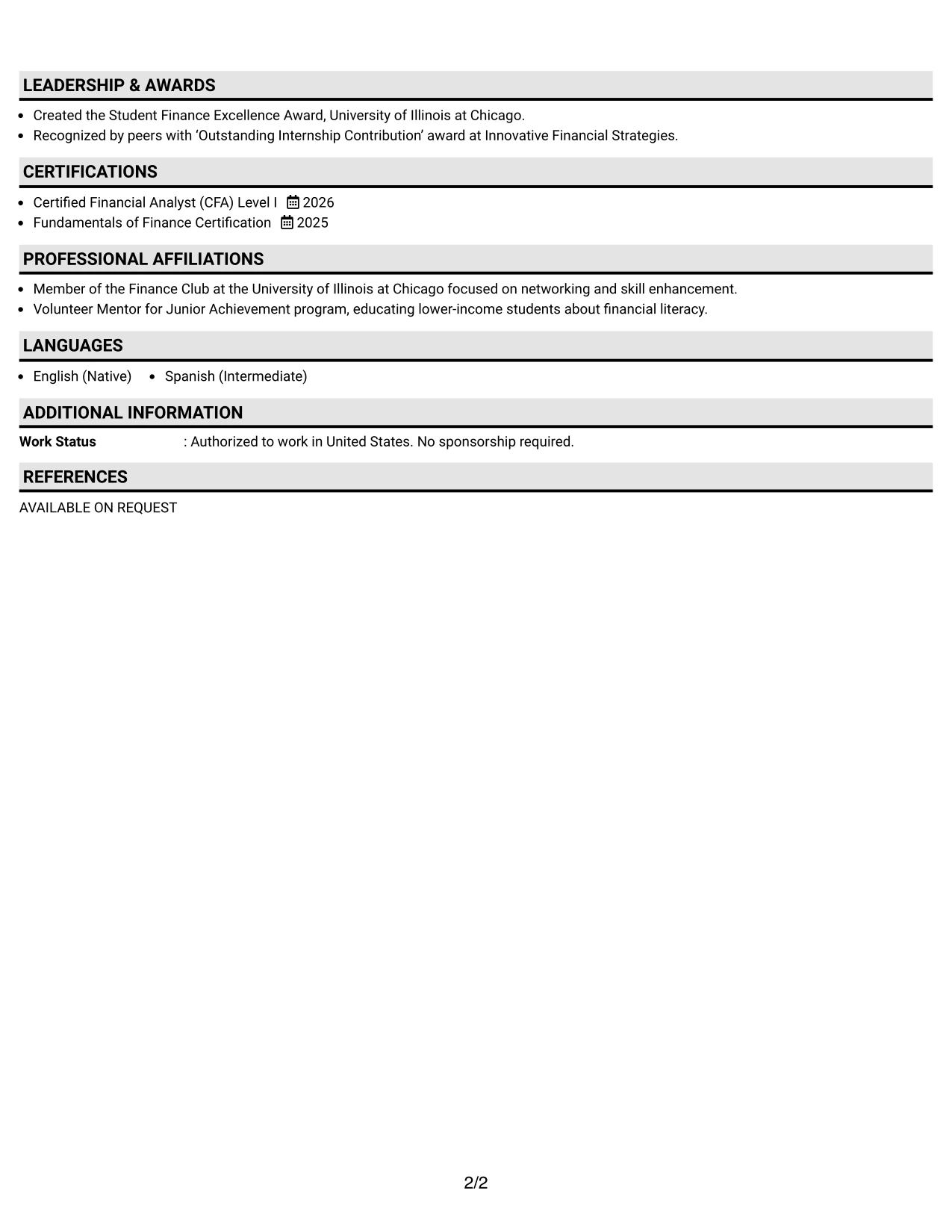 Resume Example Page 2