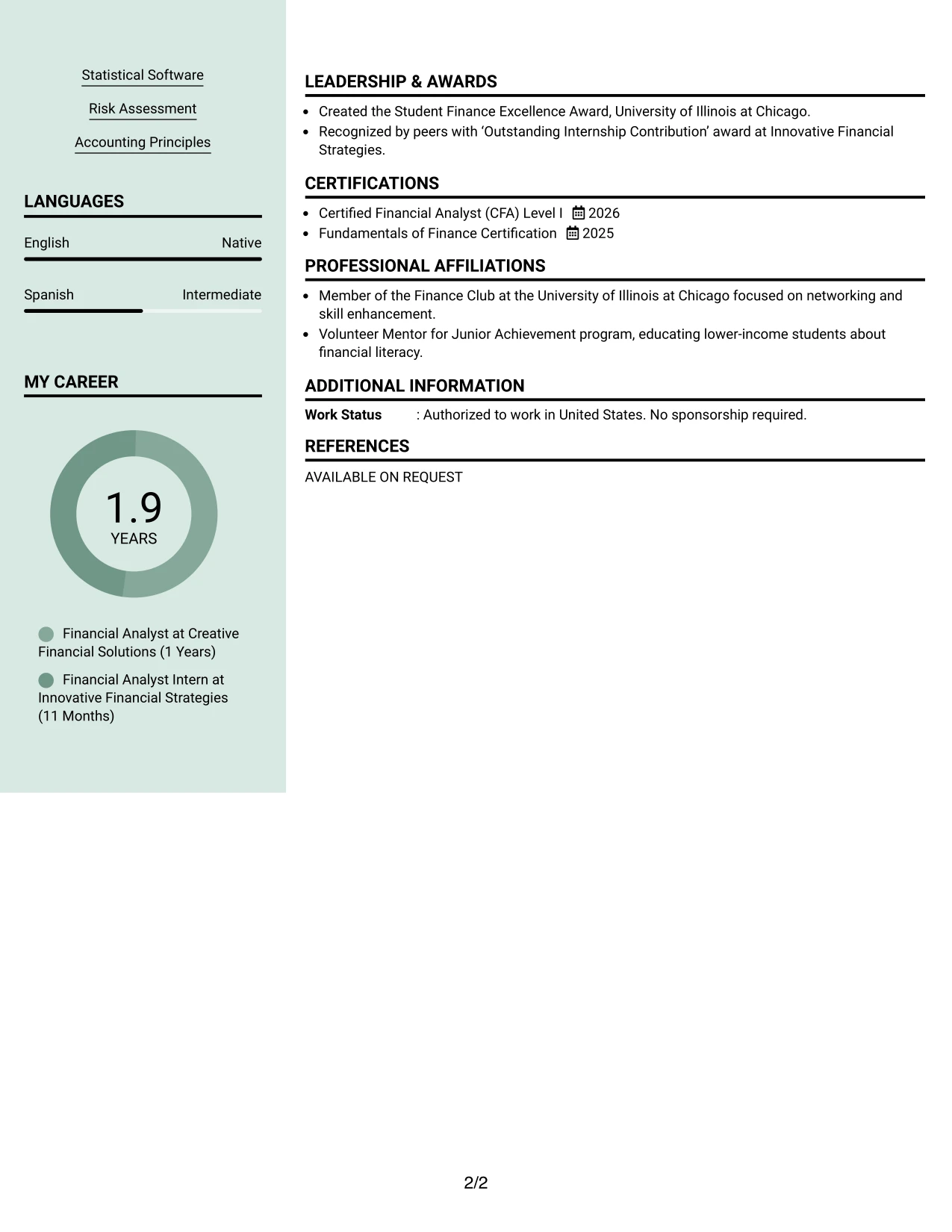 Resume Example Page 2