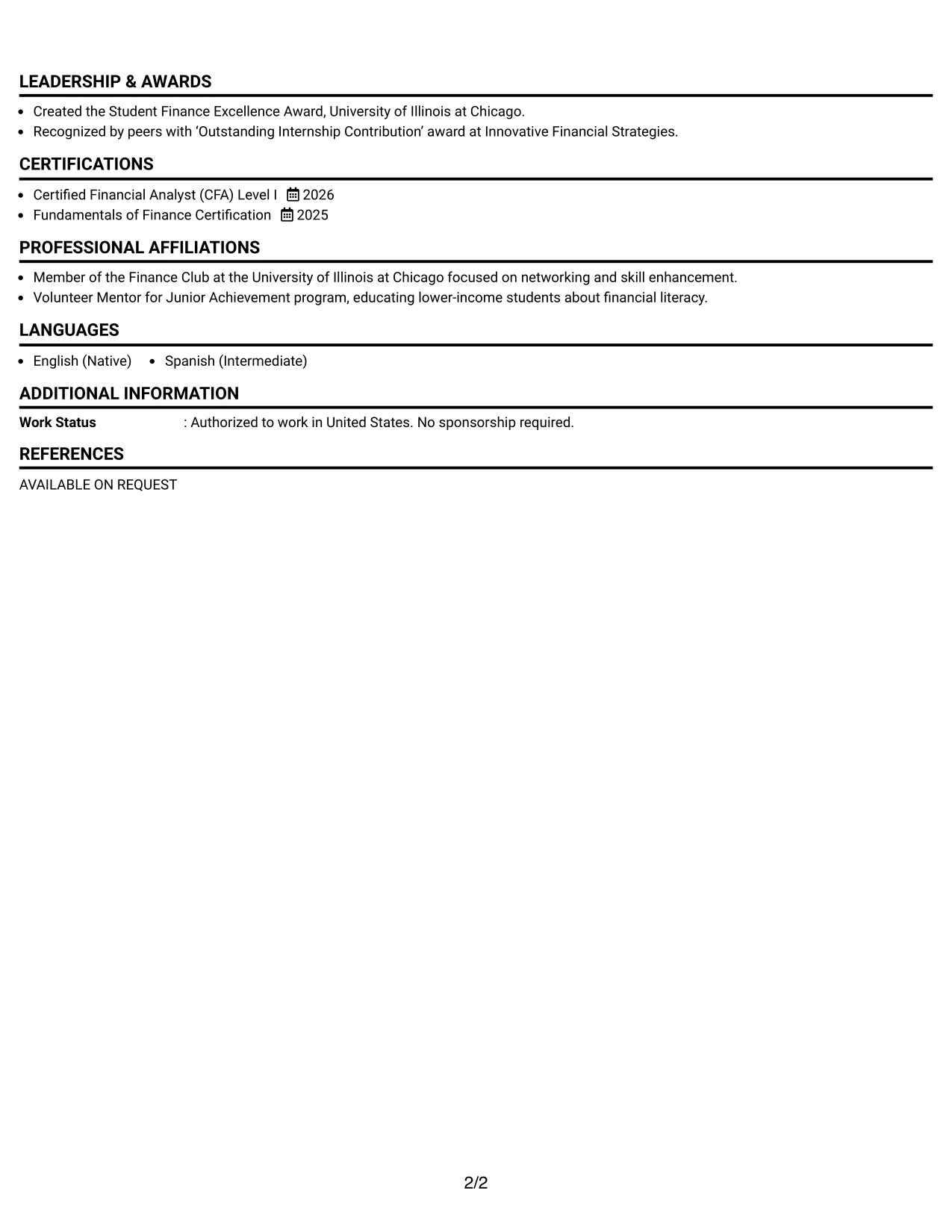 Resume Example Page 2