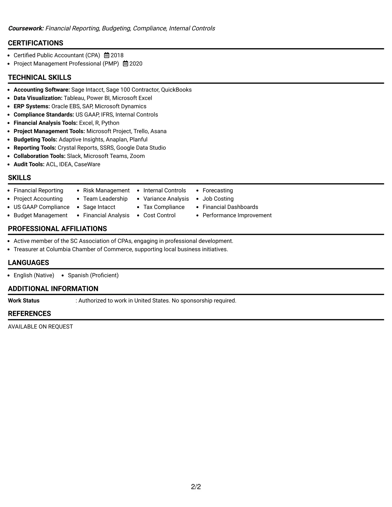 Resume Example Page 2