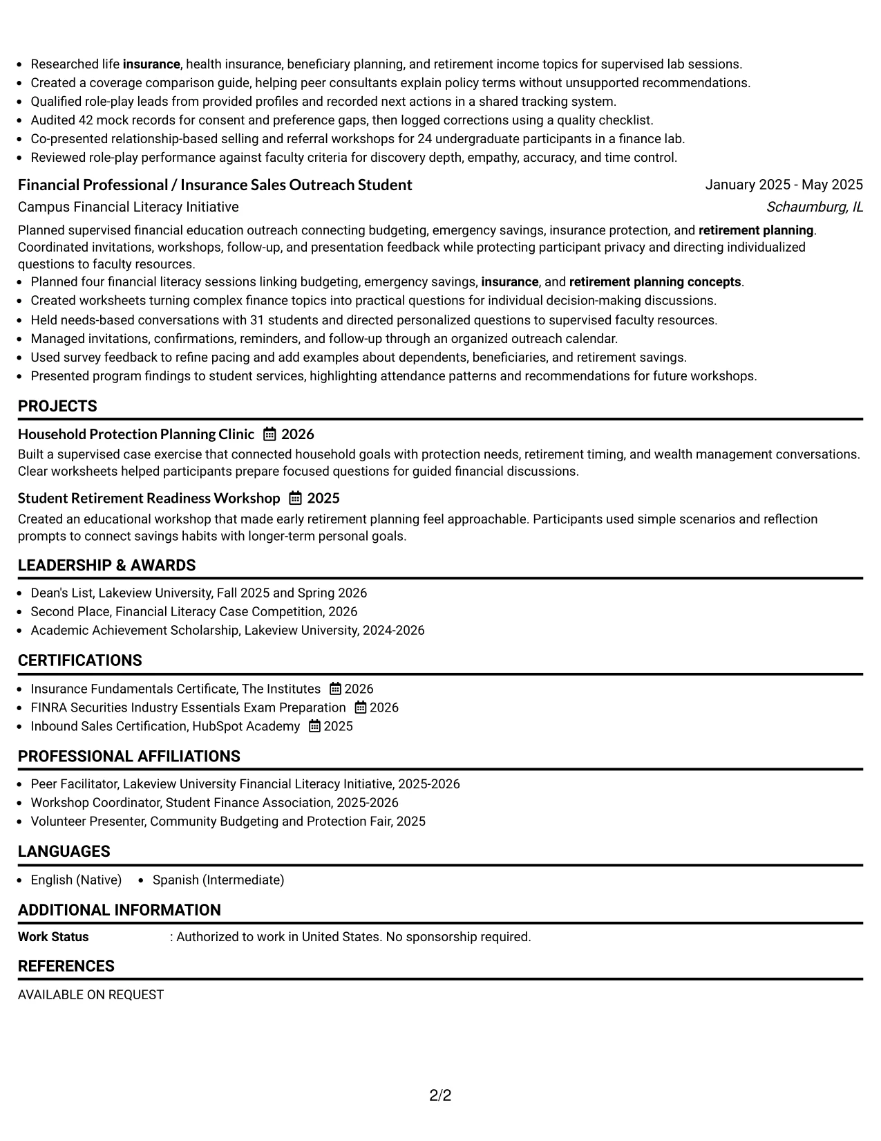 Resume Example Page 2