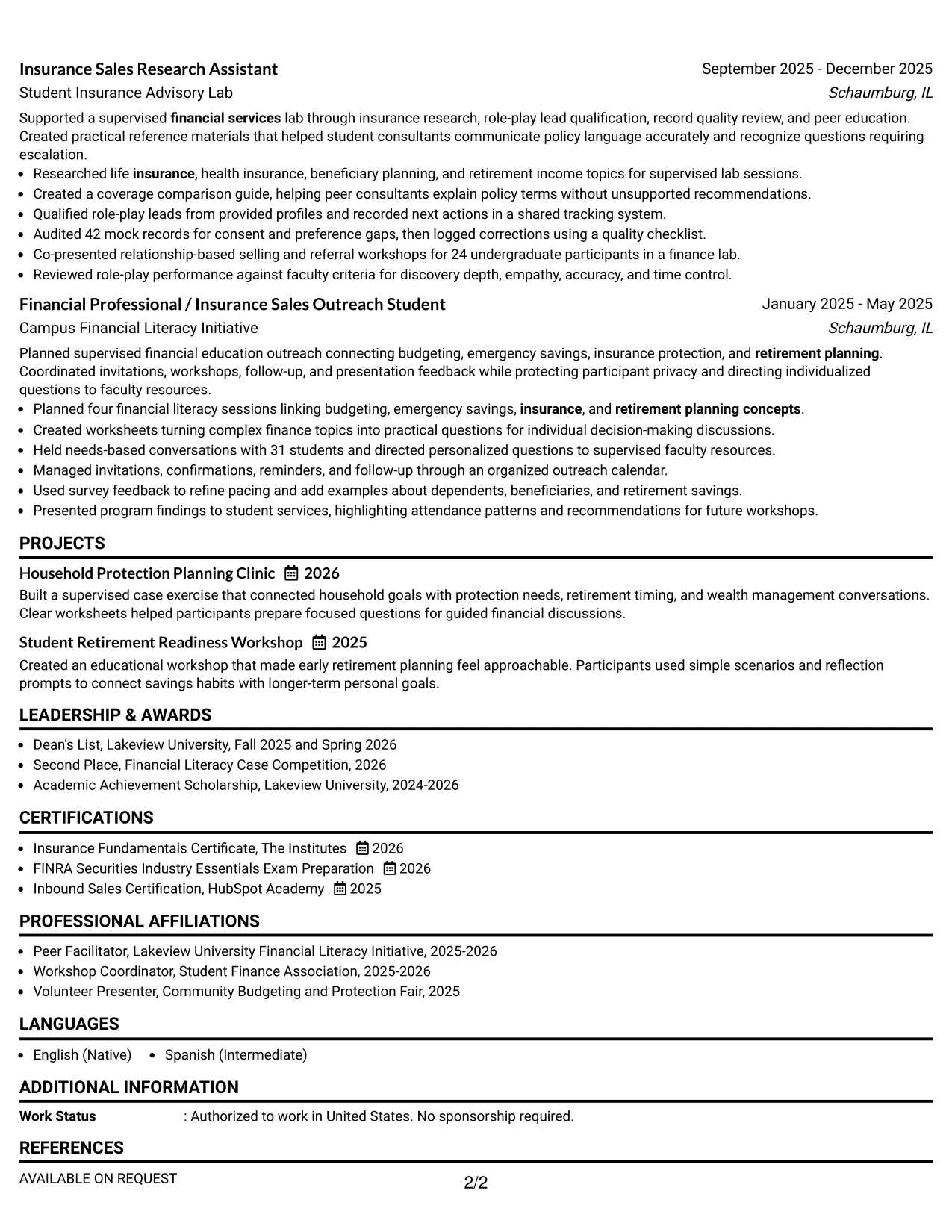 Resume Example Page 2