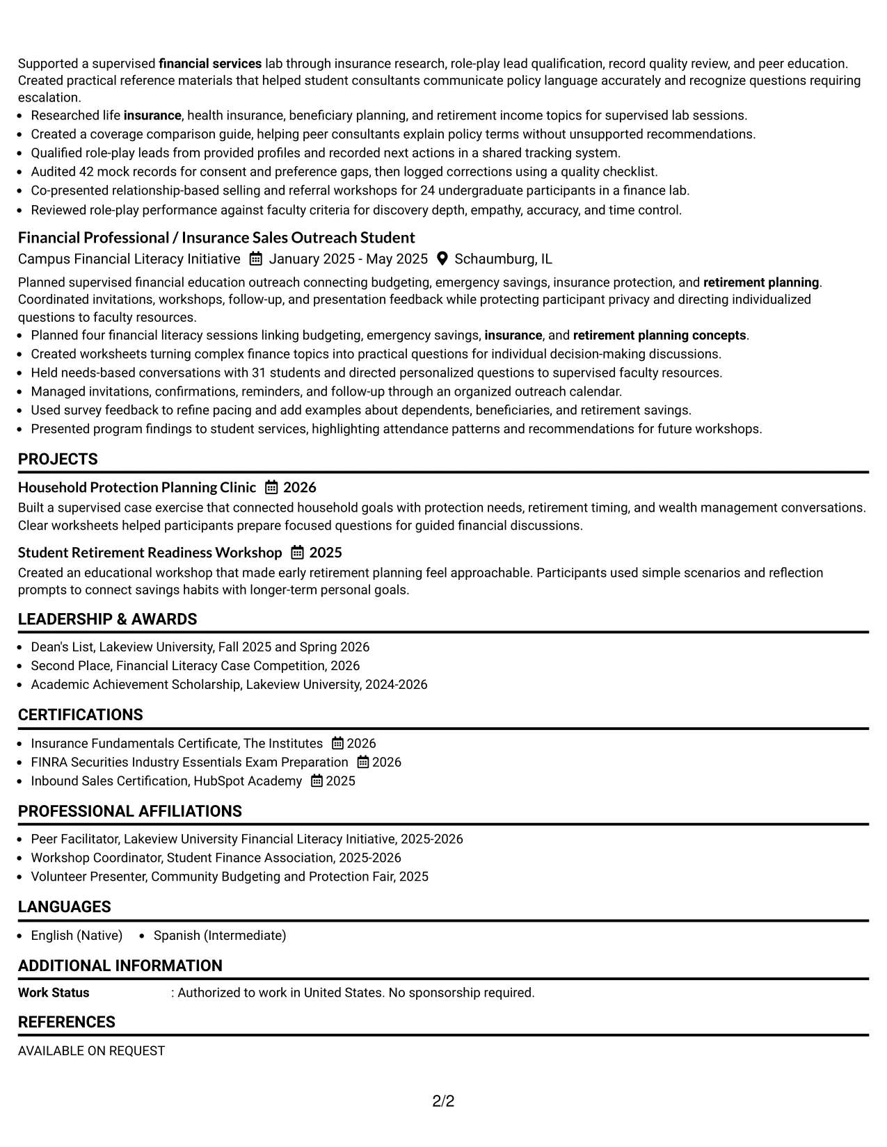 Resume Example Page 2