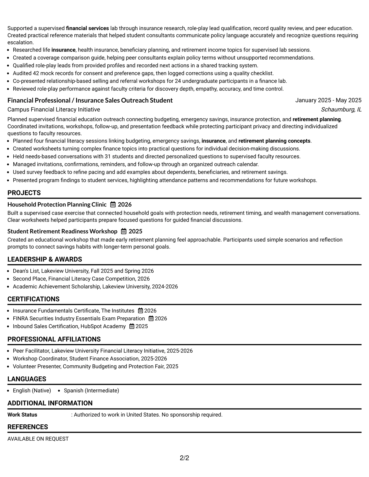 Resume Example Page 2