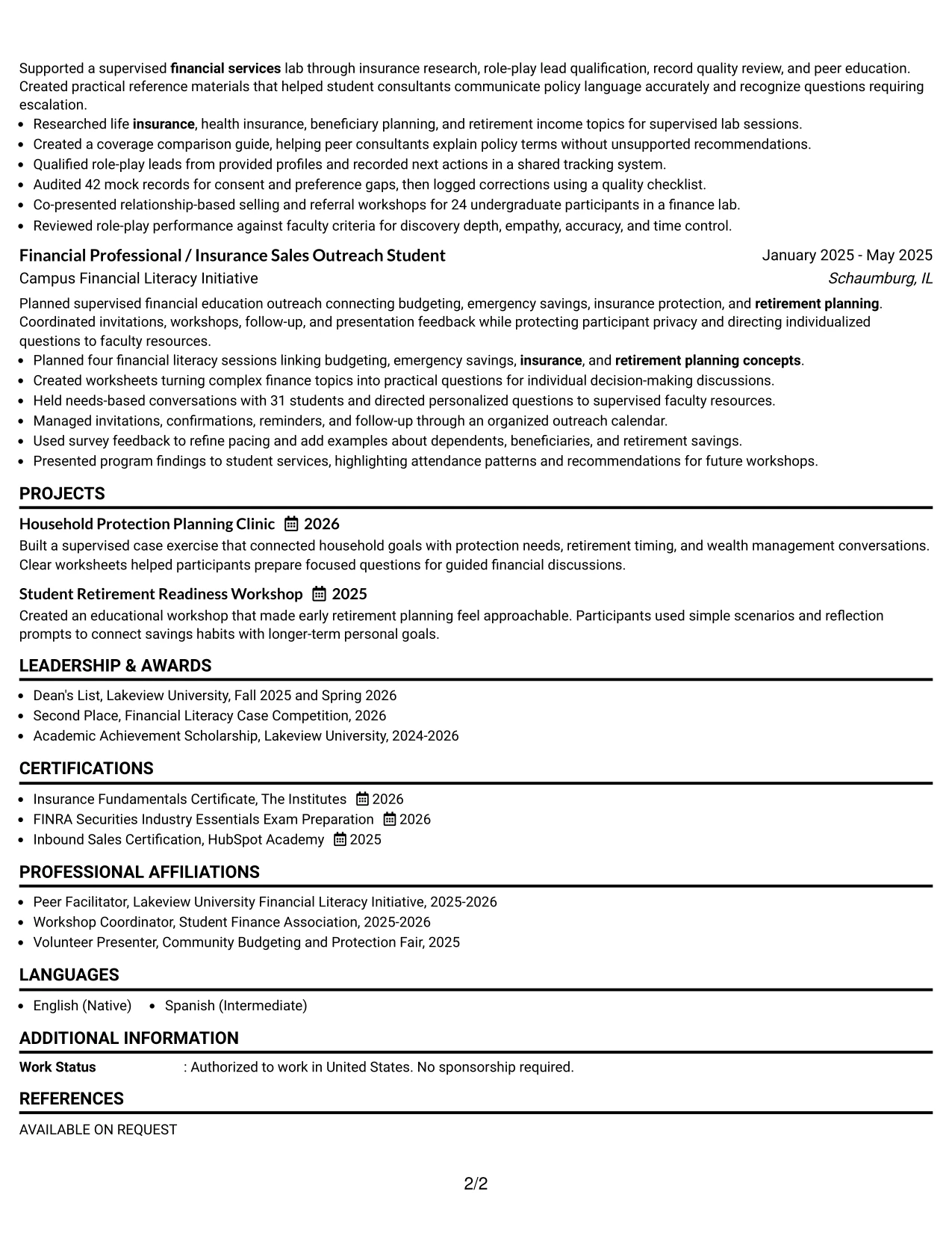 Resume Example Page 2