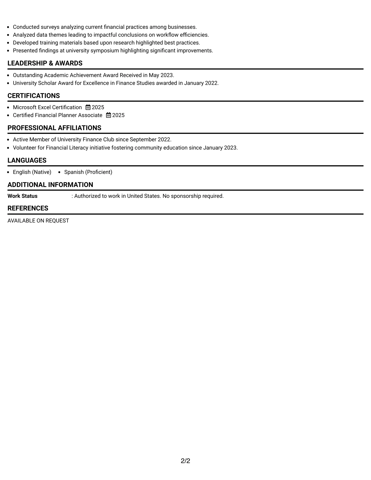 Resume Example Page 2