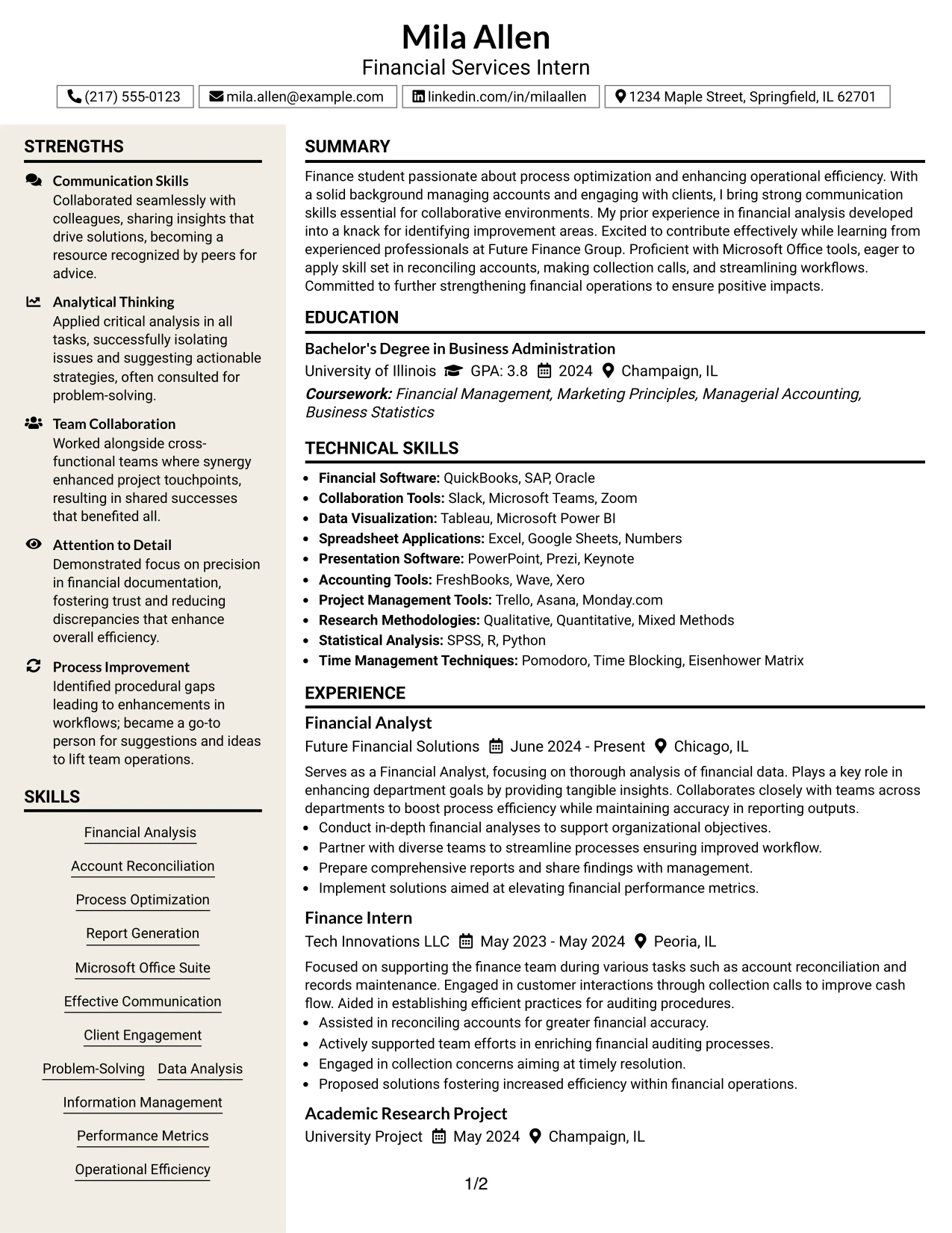Resume Example Page 1