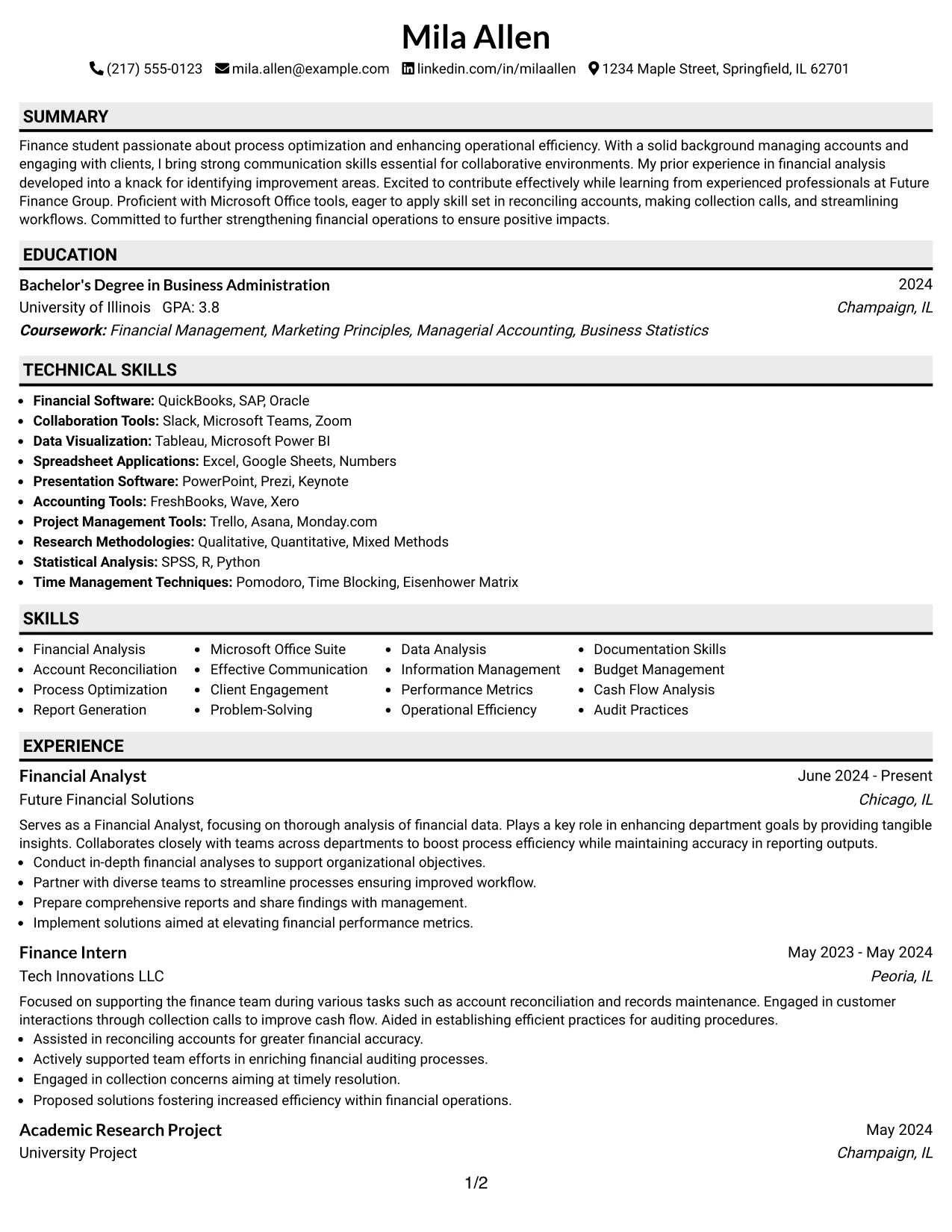 Resume Example Page 1