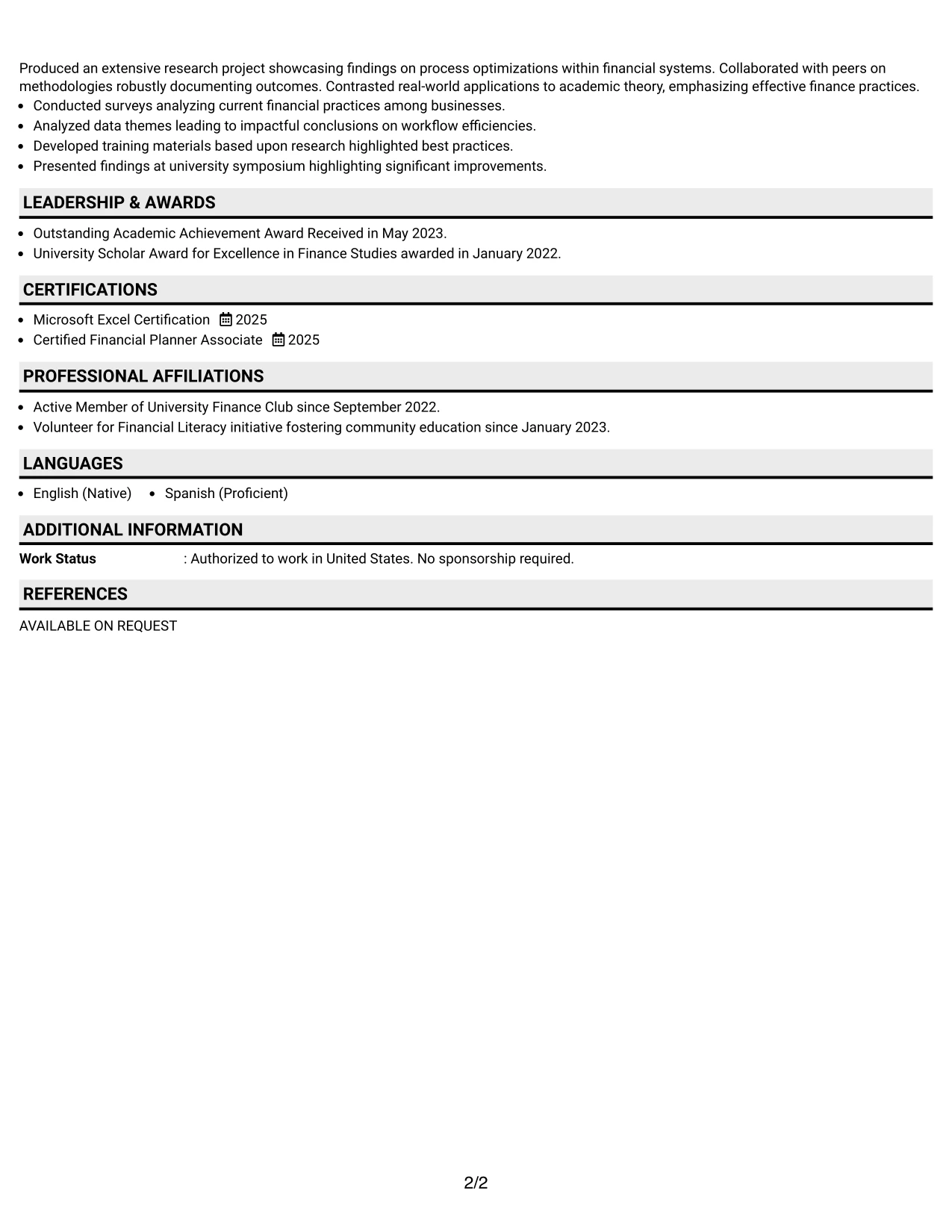 Resume Example Page 2