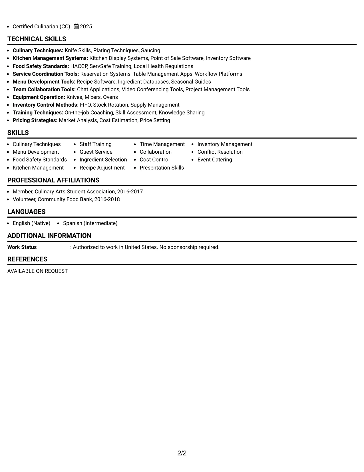 Resume Example Page 2