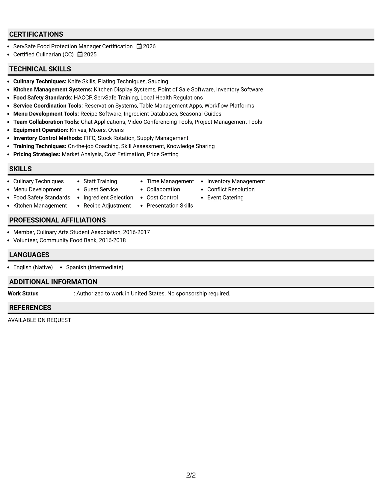 Resume Example Page 2