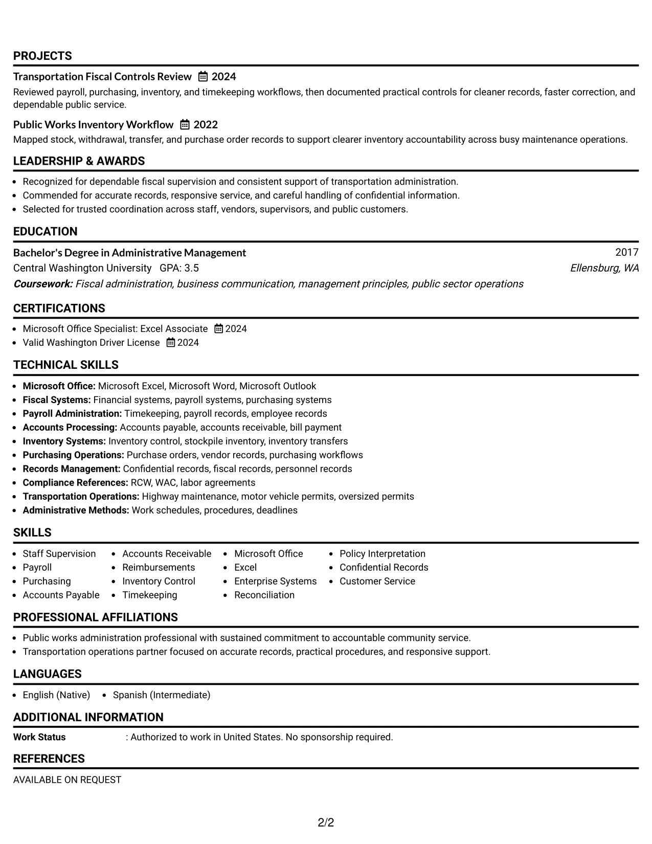 Resume Example Page 2