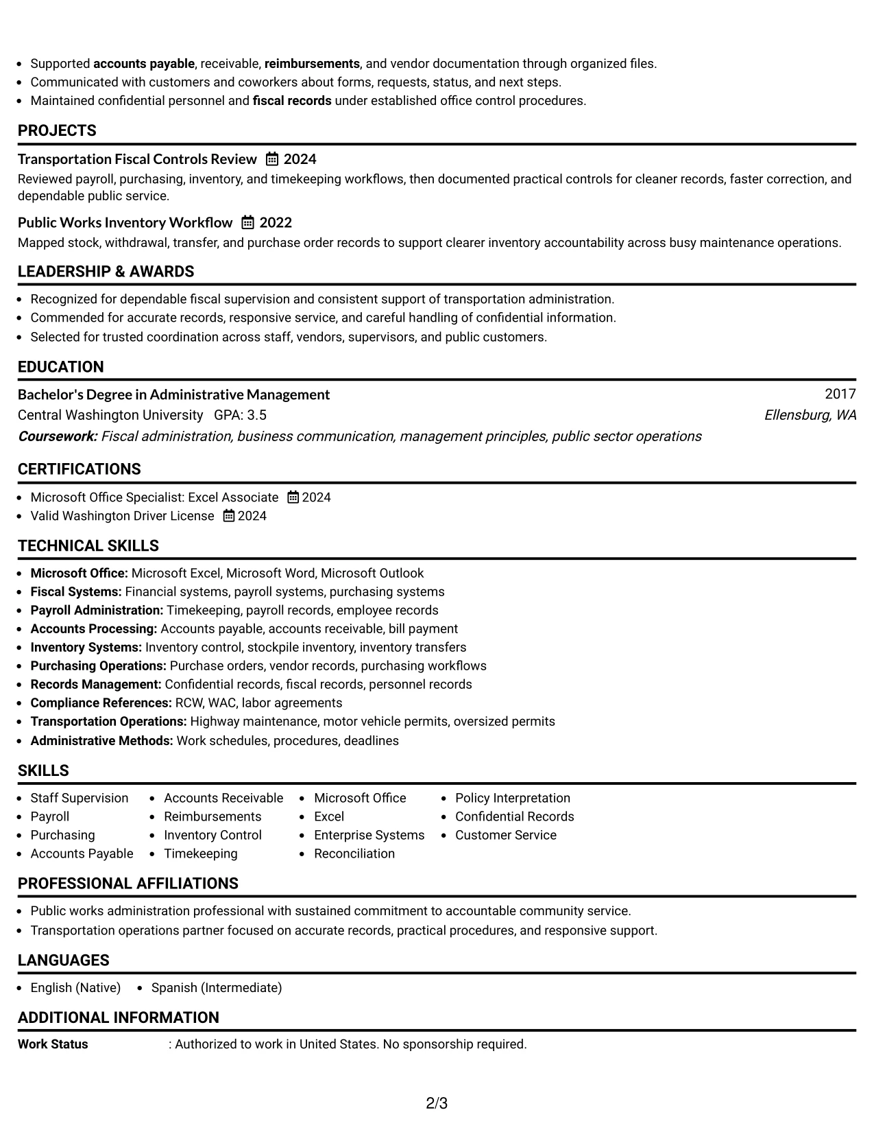 Resume Example Page 2