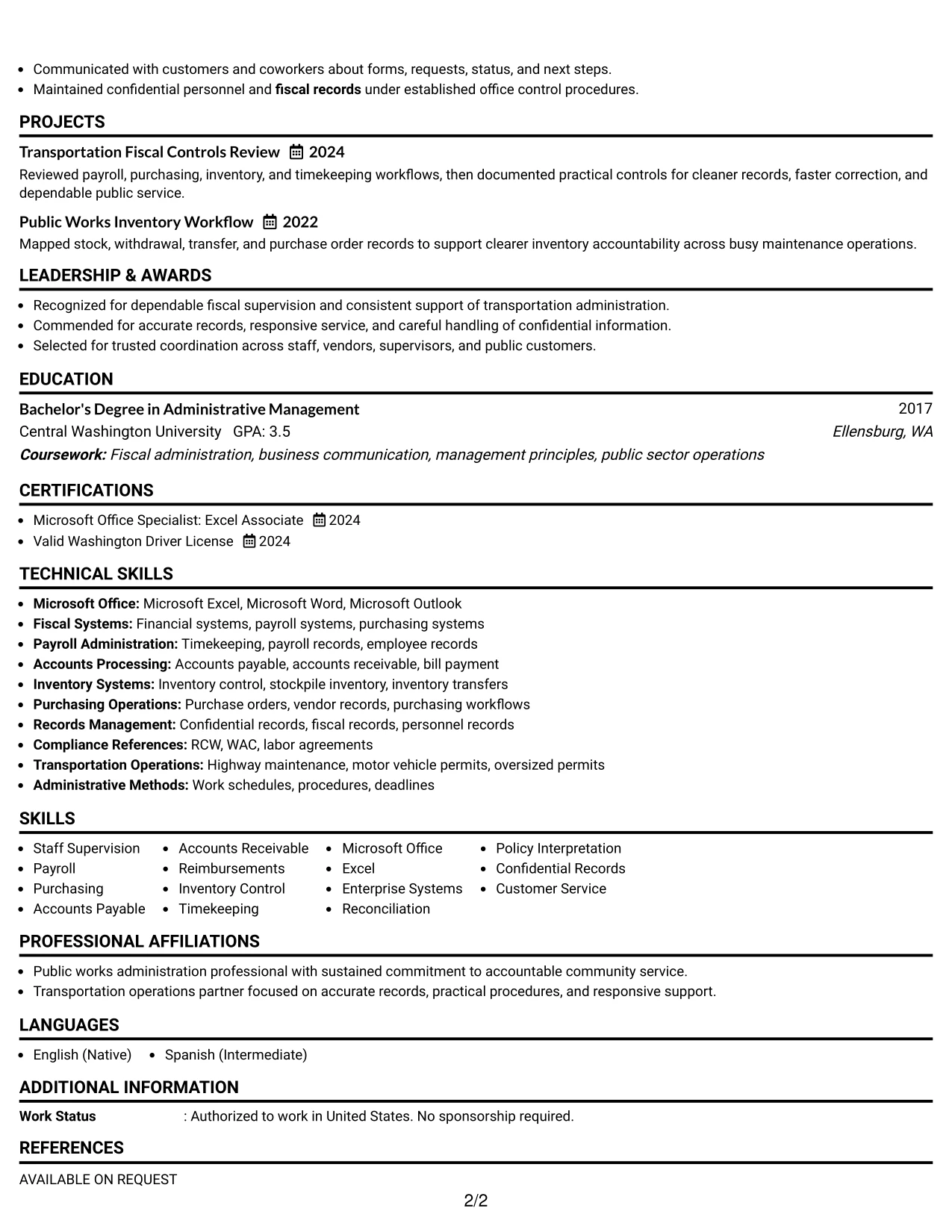 Resume Example Page 2