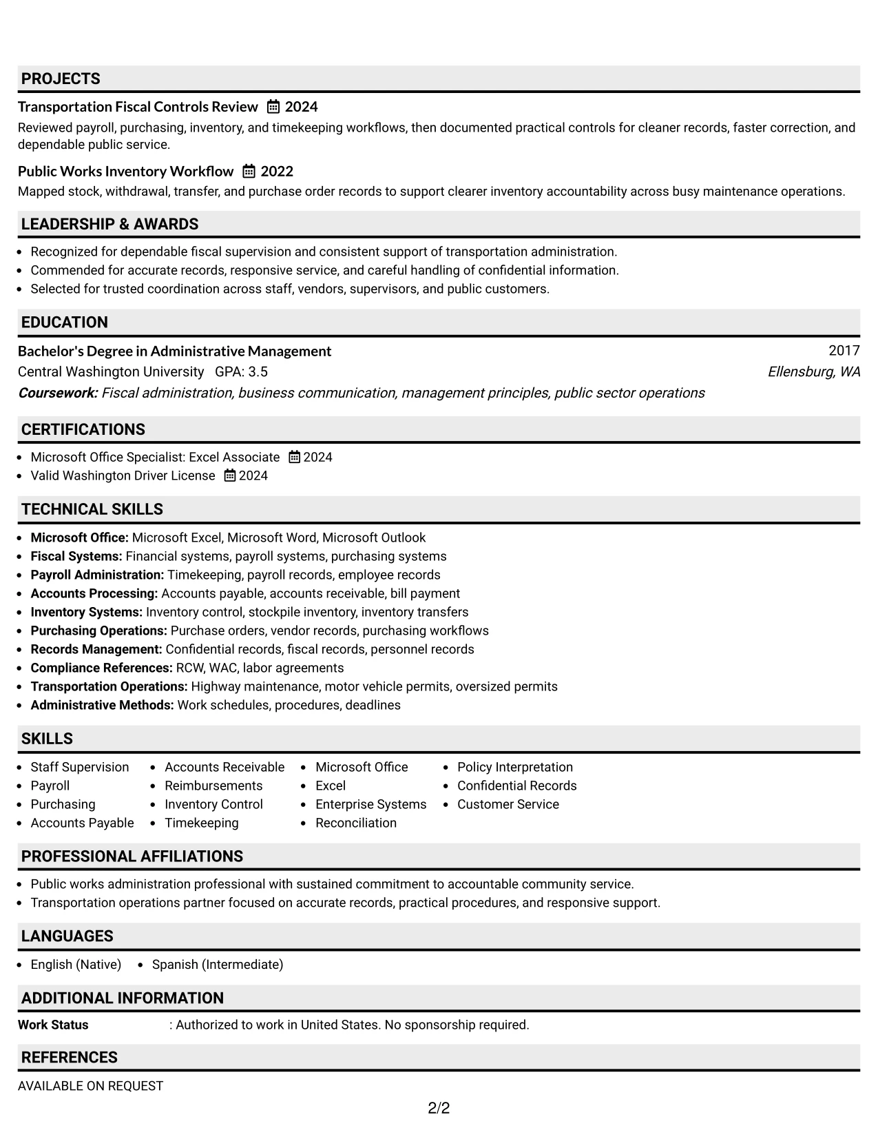 Resume Example Page 2