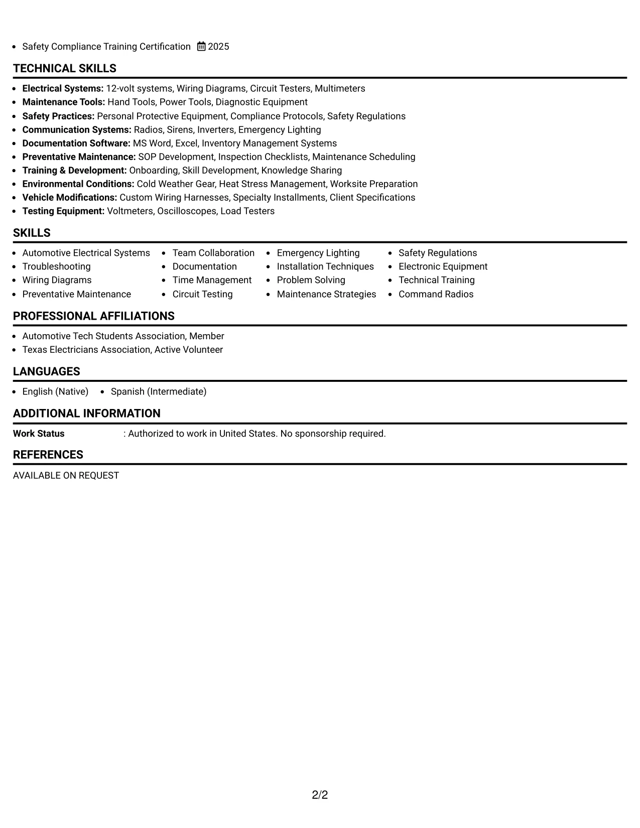Resume Example Page 2